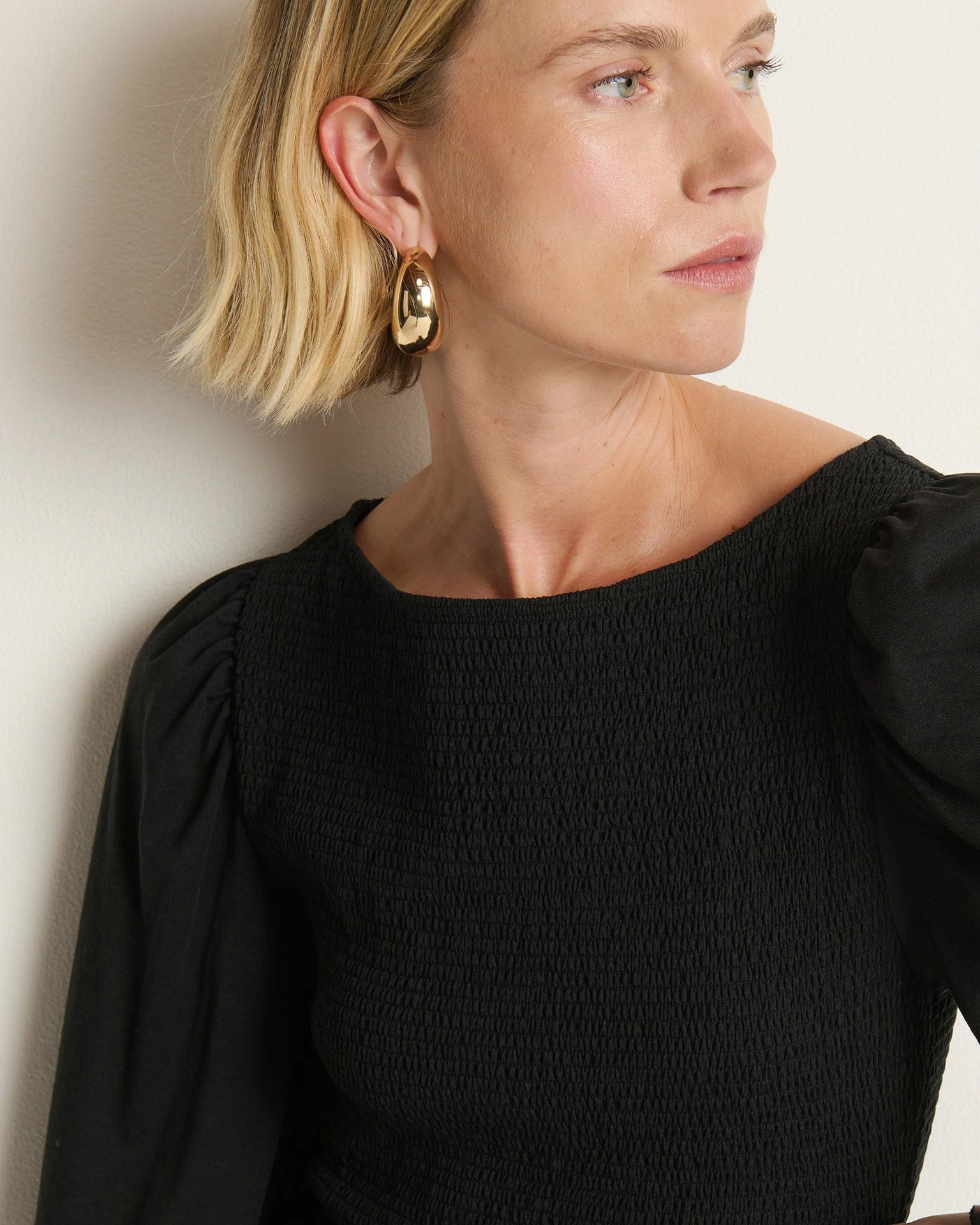 Aidan Smocked Blouse in Jet Black - Image 2