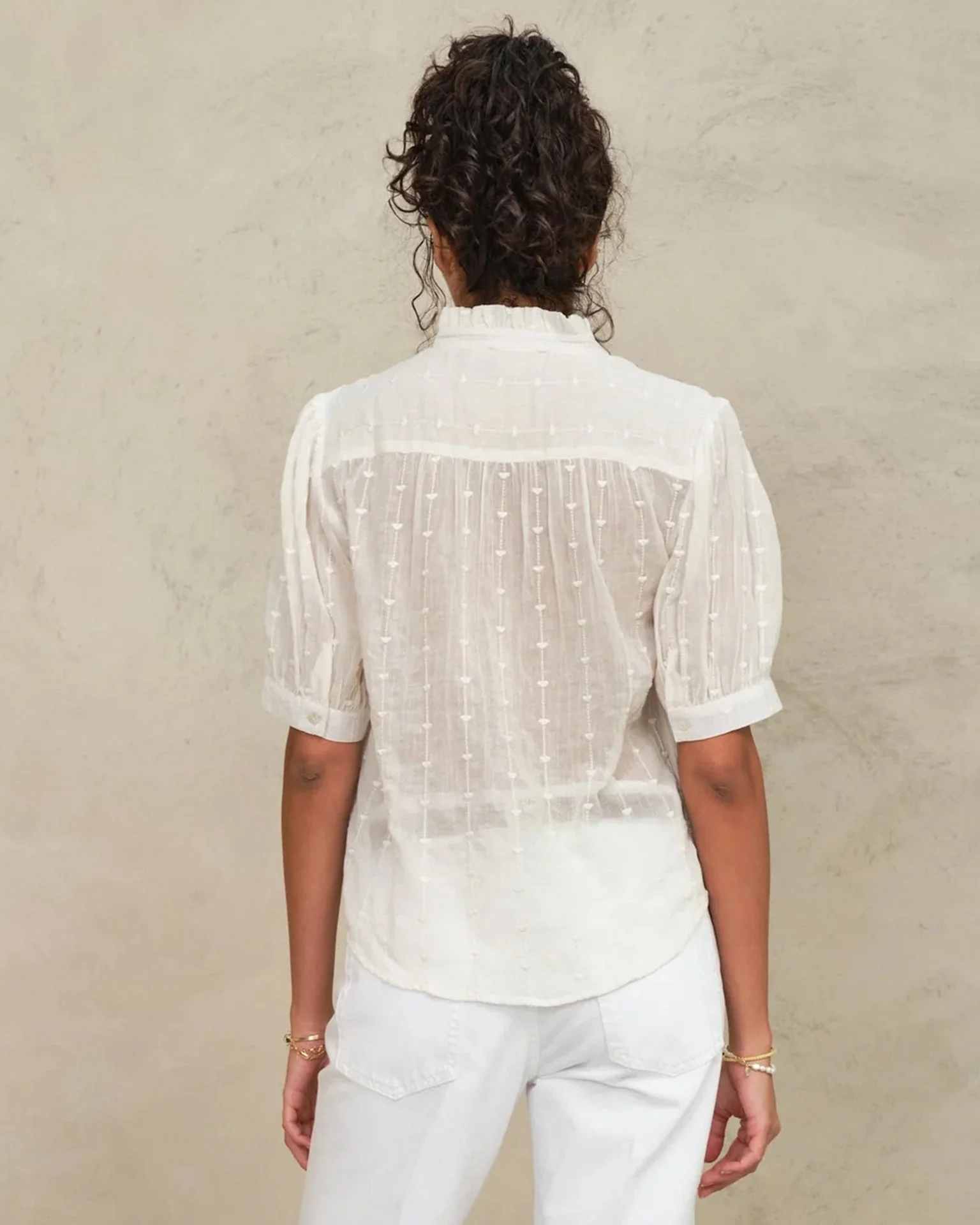 Alli Emb S/S Top in Ecru - Image 2