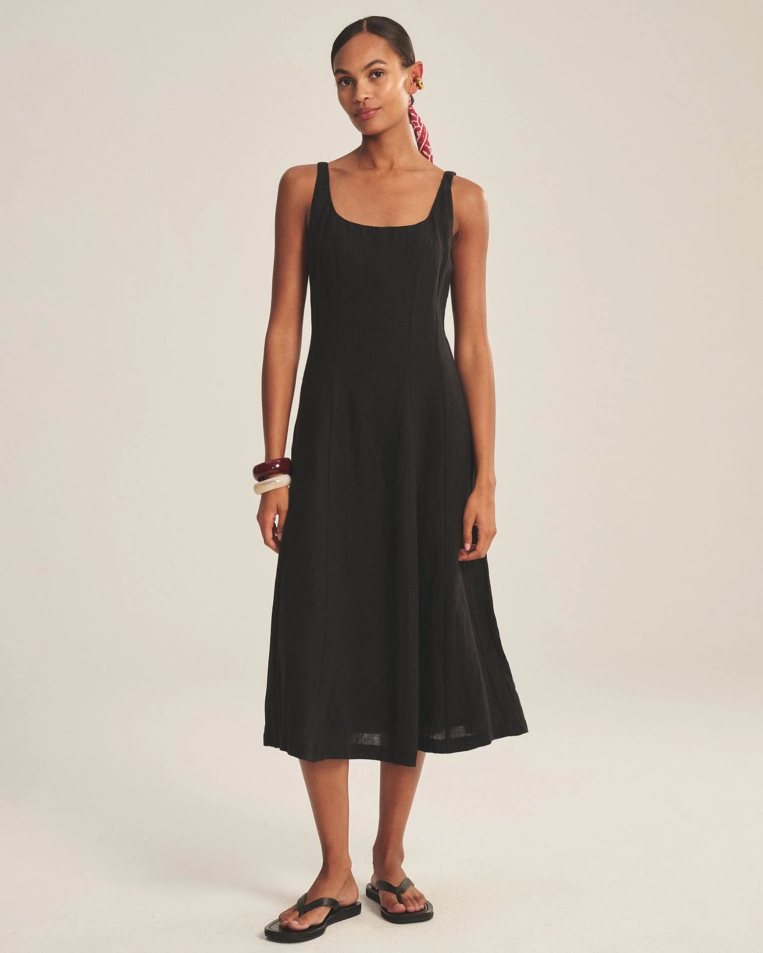 Austen Square Neck Sleeveless Dress in Black