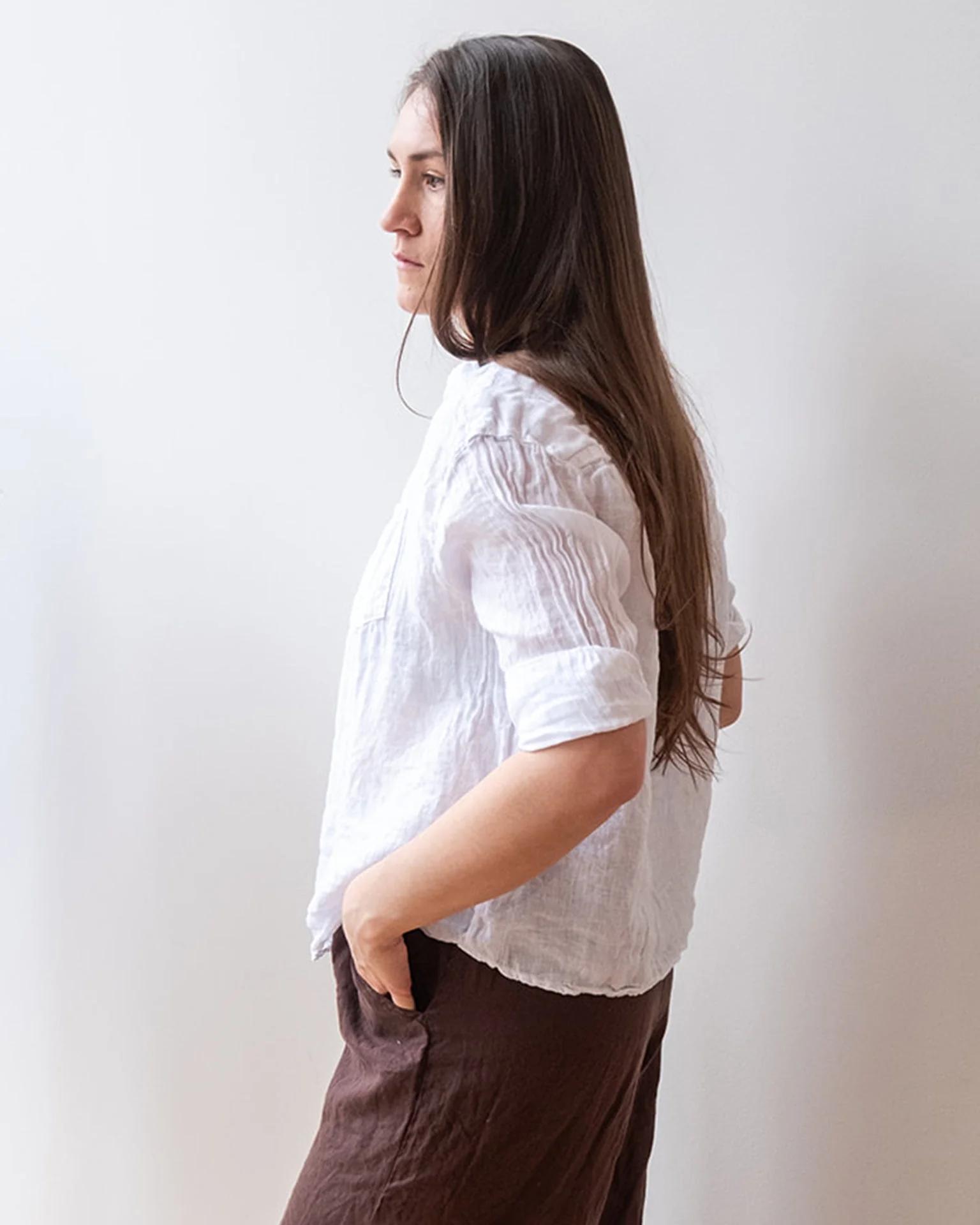 Aven 3/4 Sleeve Top in White Linen - Image 3