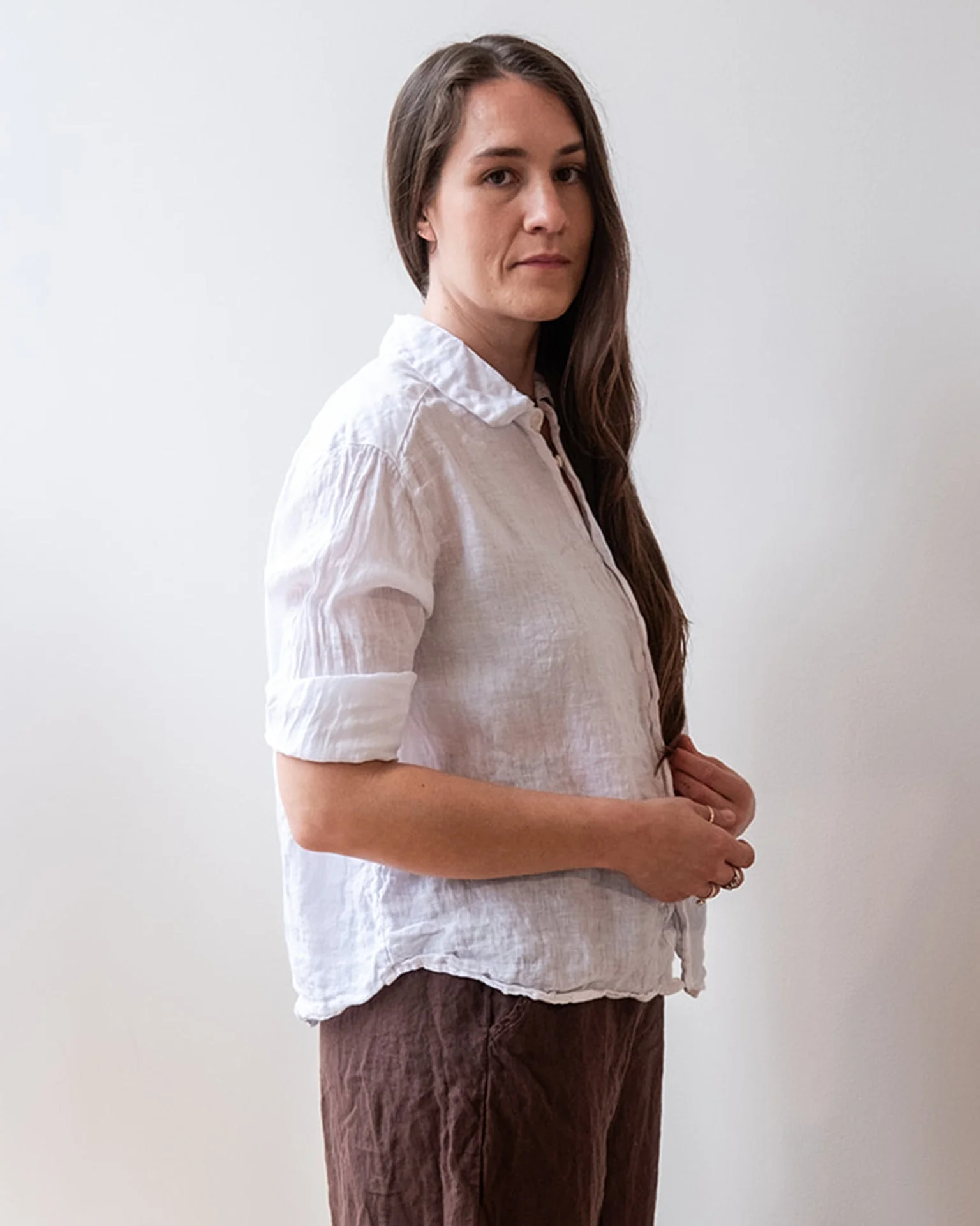 Aven 3/4 Sleeve Top in White Linen - Image 5