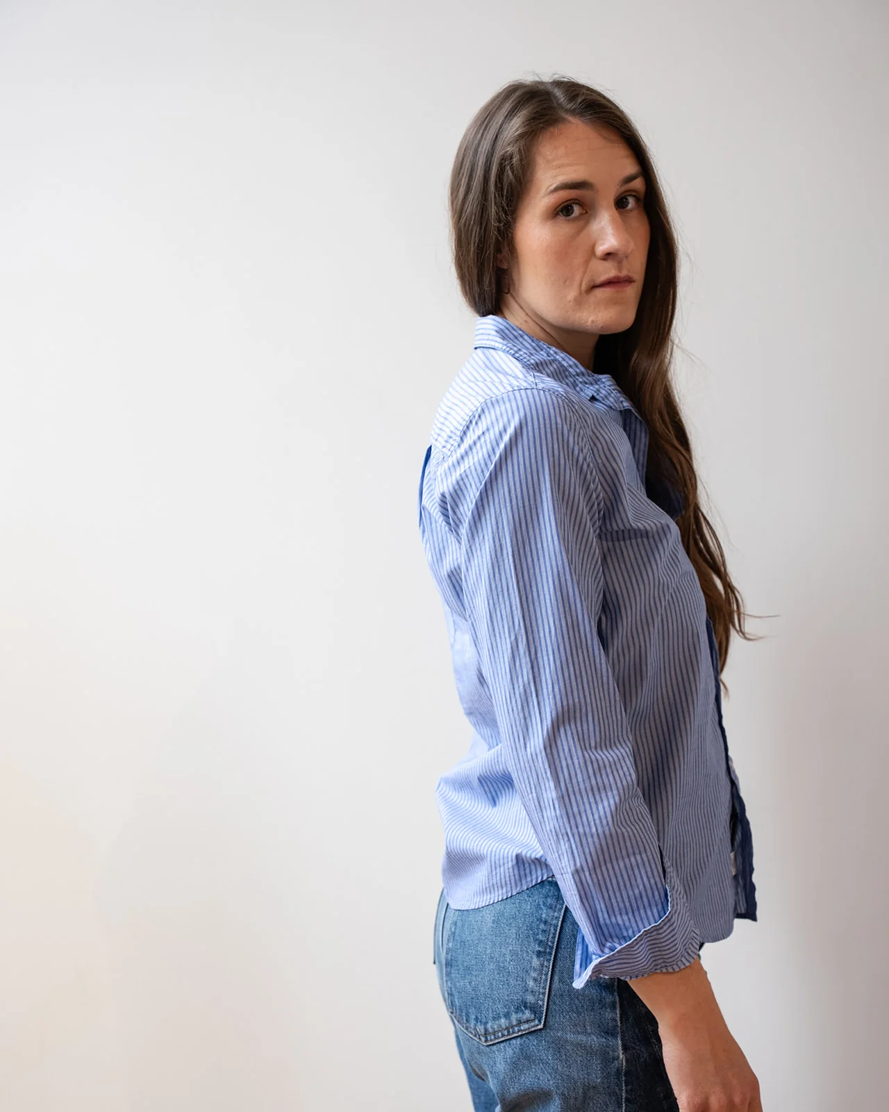 Barry Tailored Button Up in Blue Stripe - Image 5