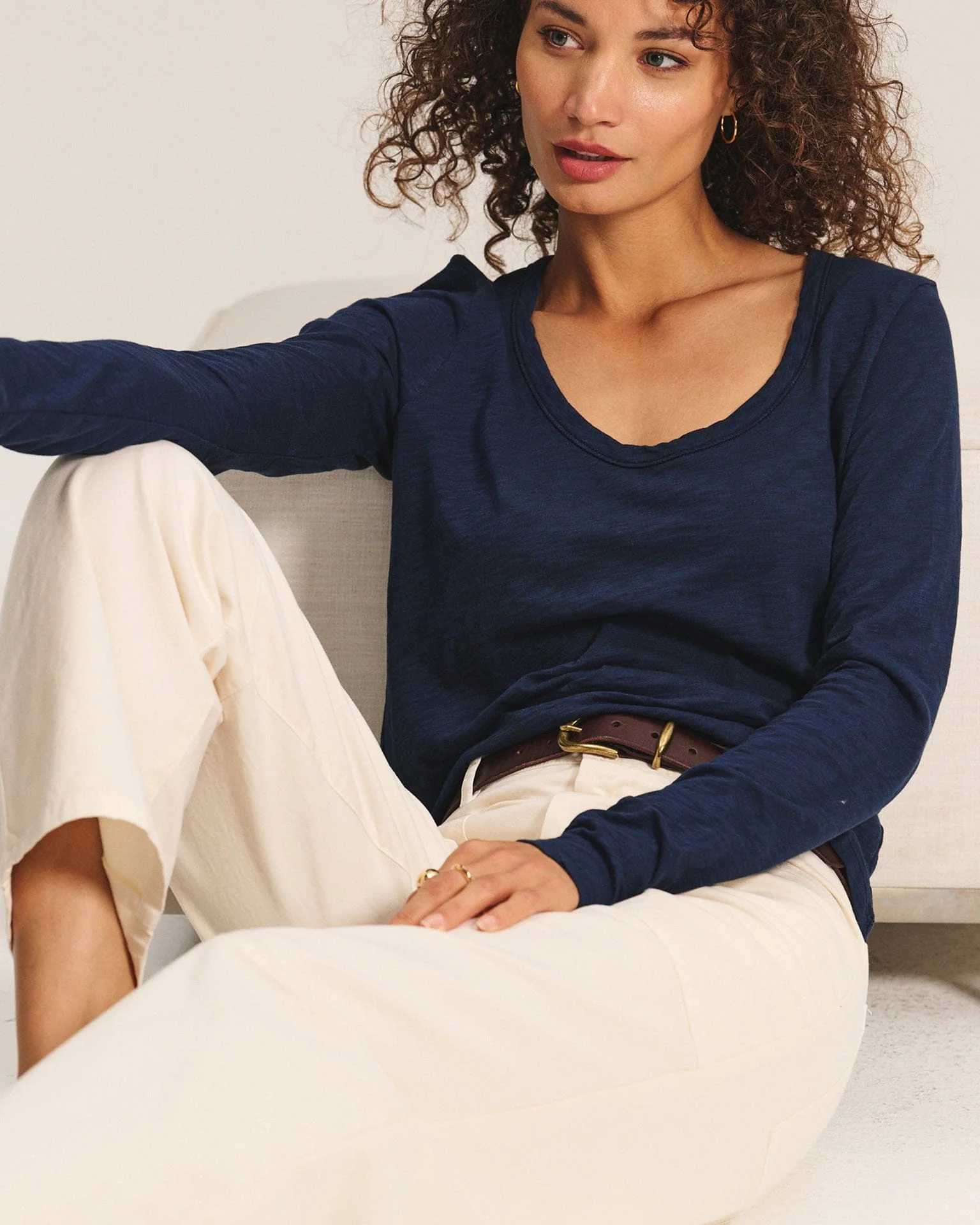 Becky Long Sleeve Scoop Neck Top in Midnight