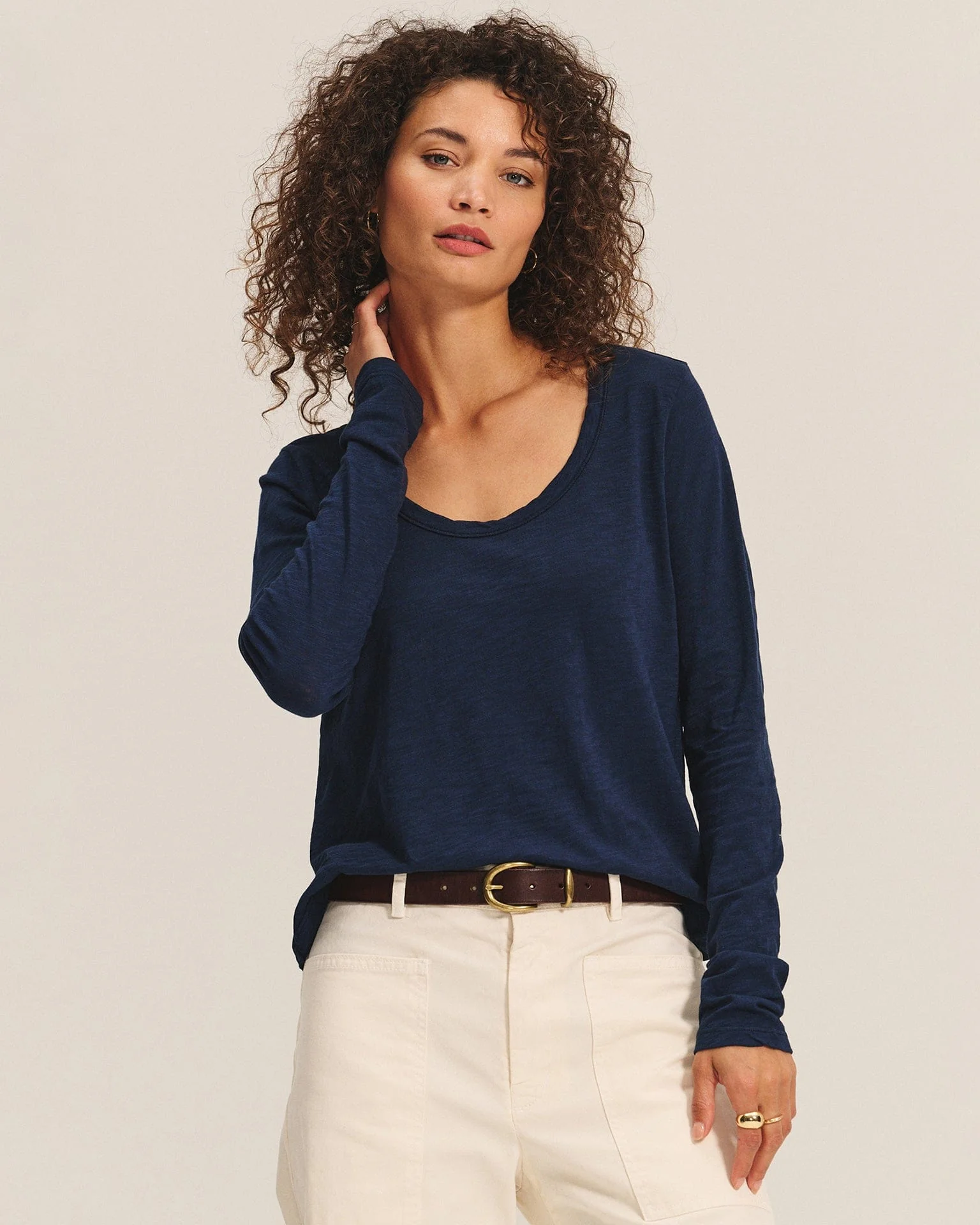 Becky Long Sleeve Scoop Neck Top in Midnight - Image 2