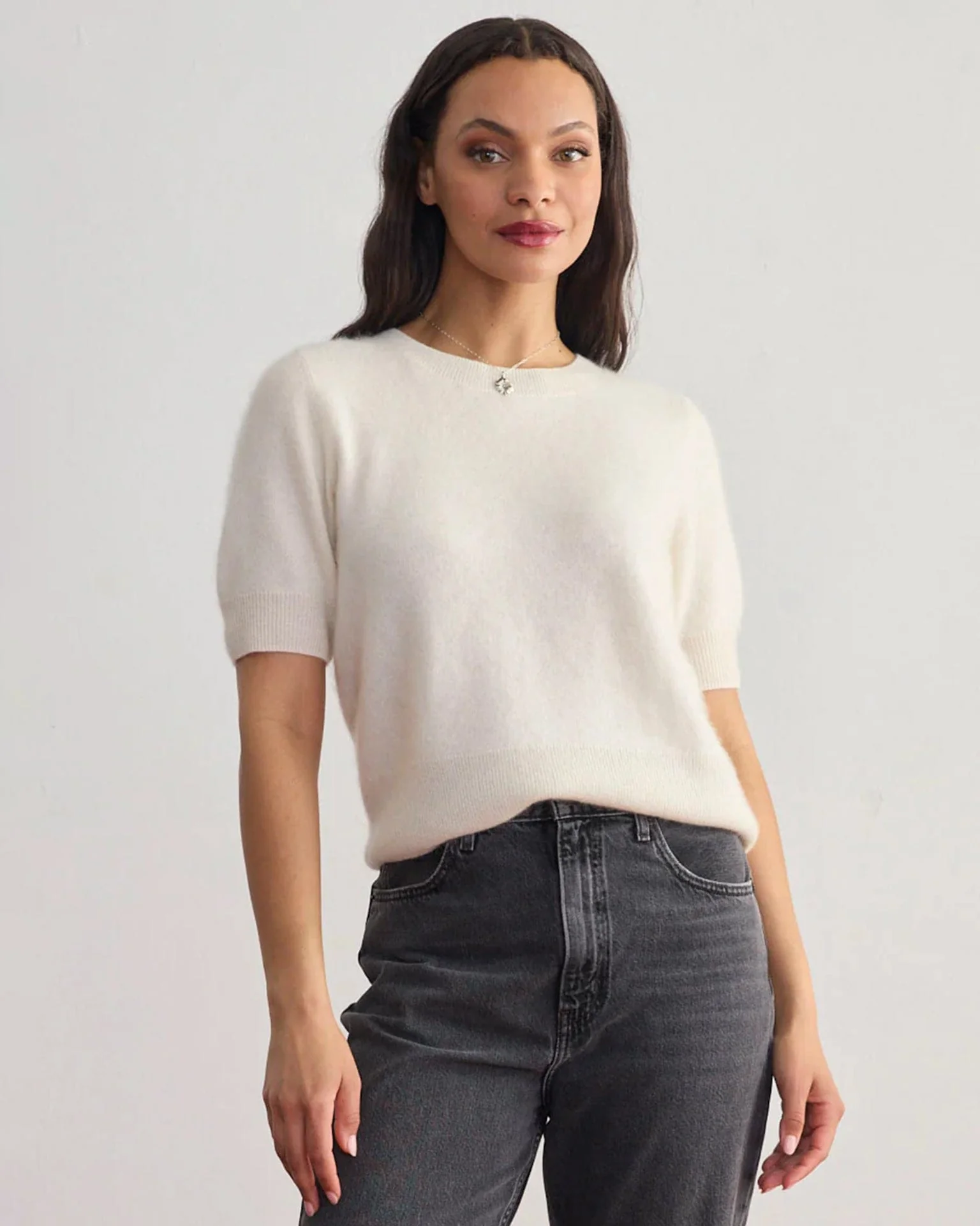 Brushed Cashmere Tee in Chalk