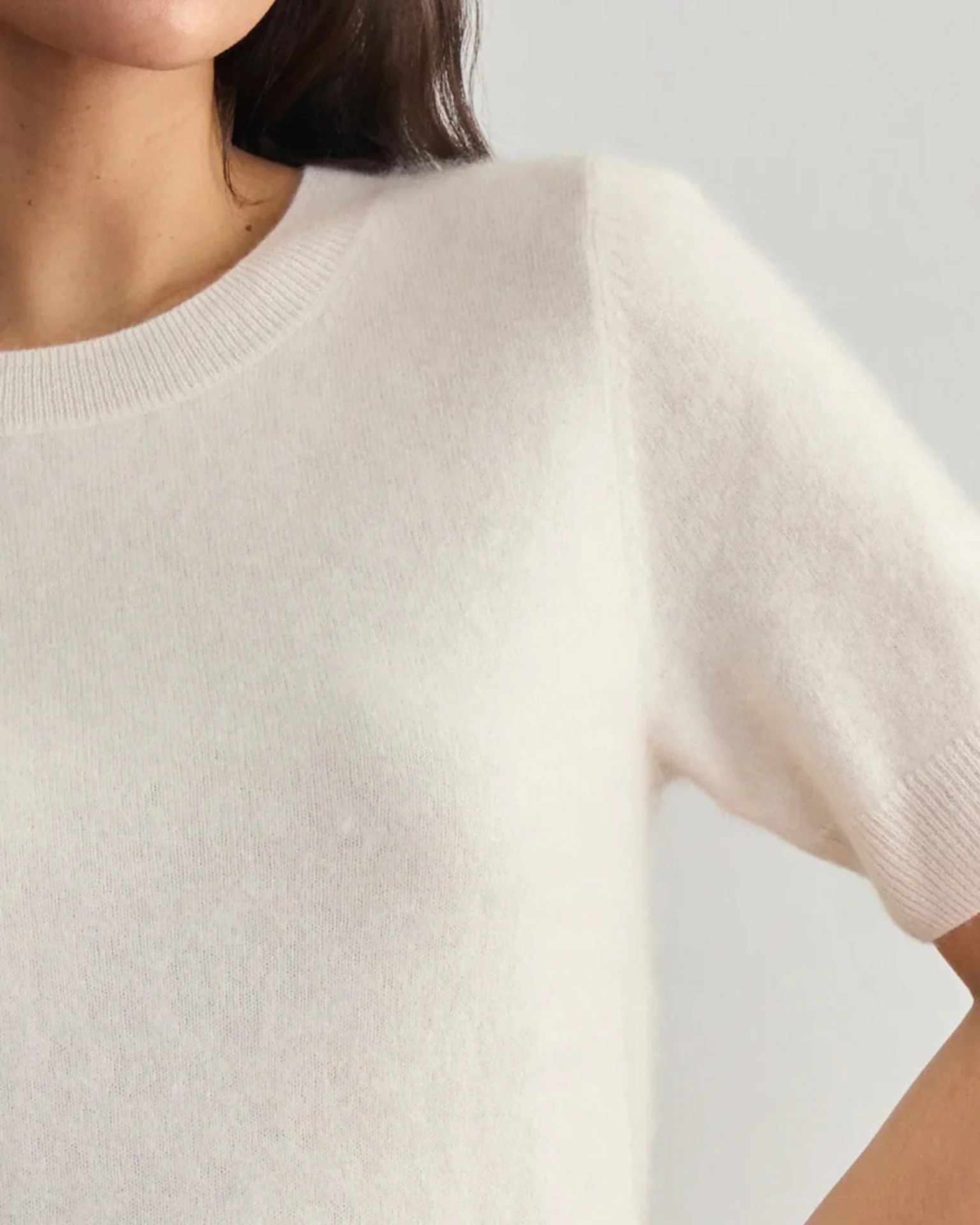 Brushed Cashmere Tee in Chalk - Image 3