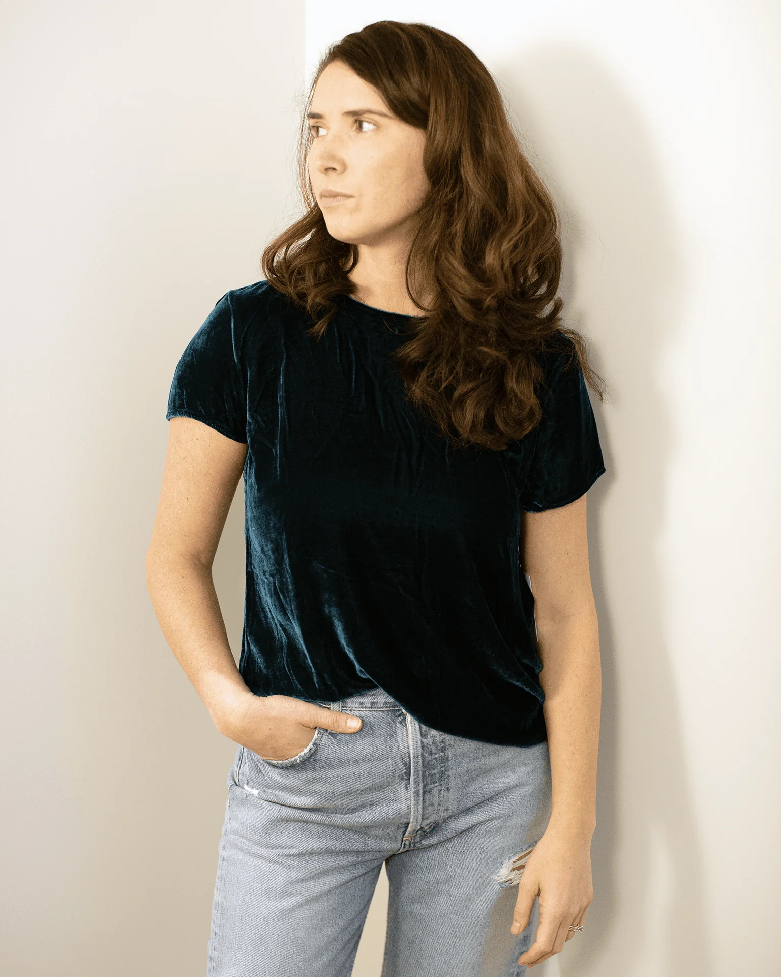 Button Back Crew Tee in Harbor Teal