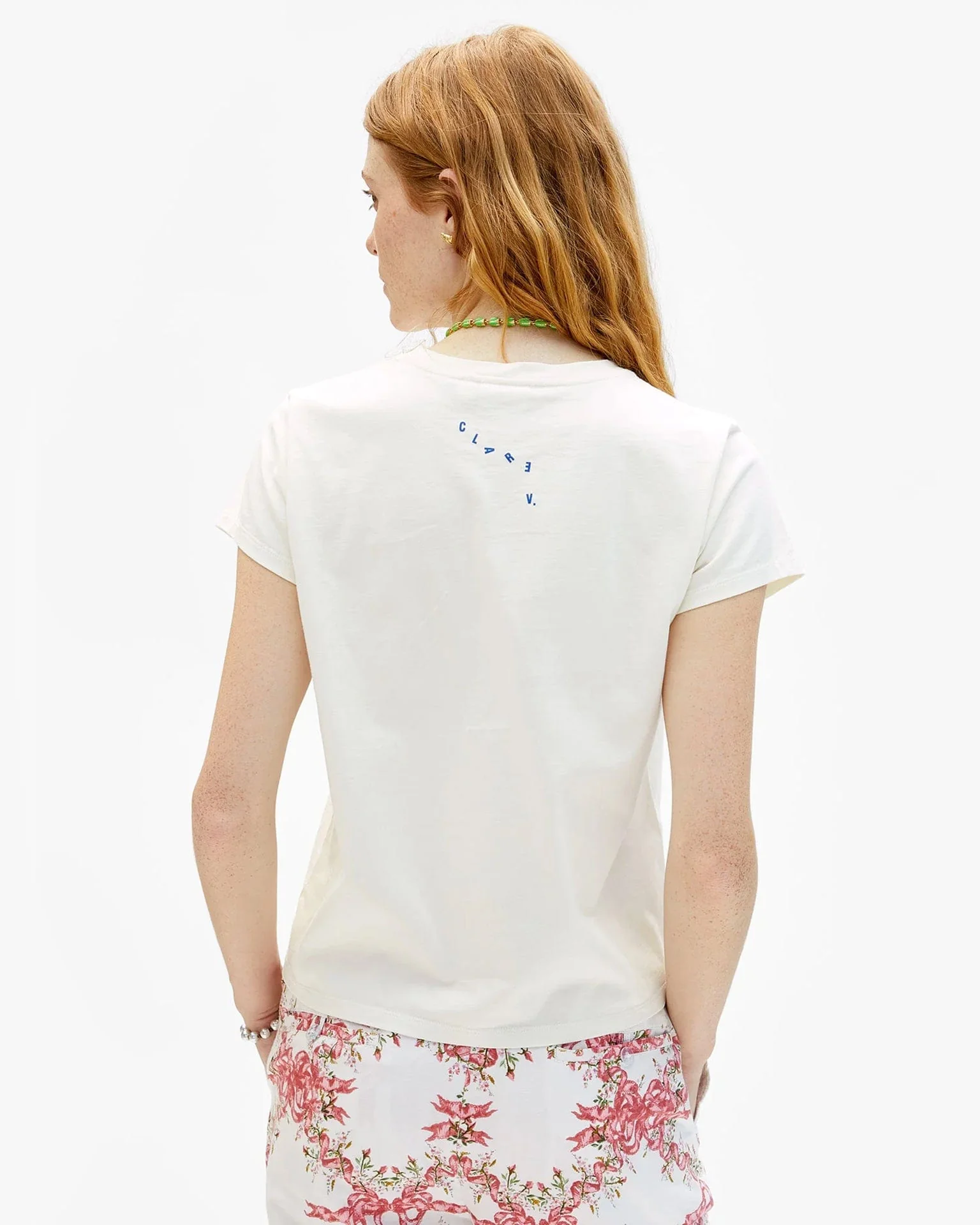 Californie Classic Tee in Cream w/ Cobalt - Image 2