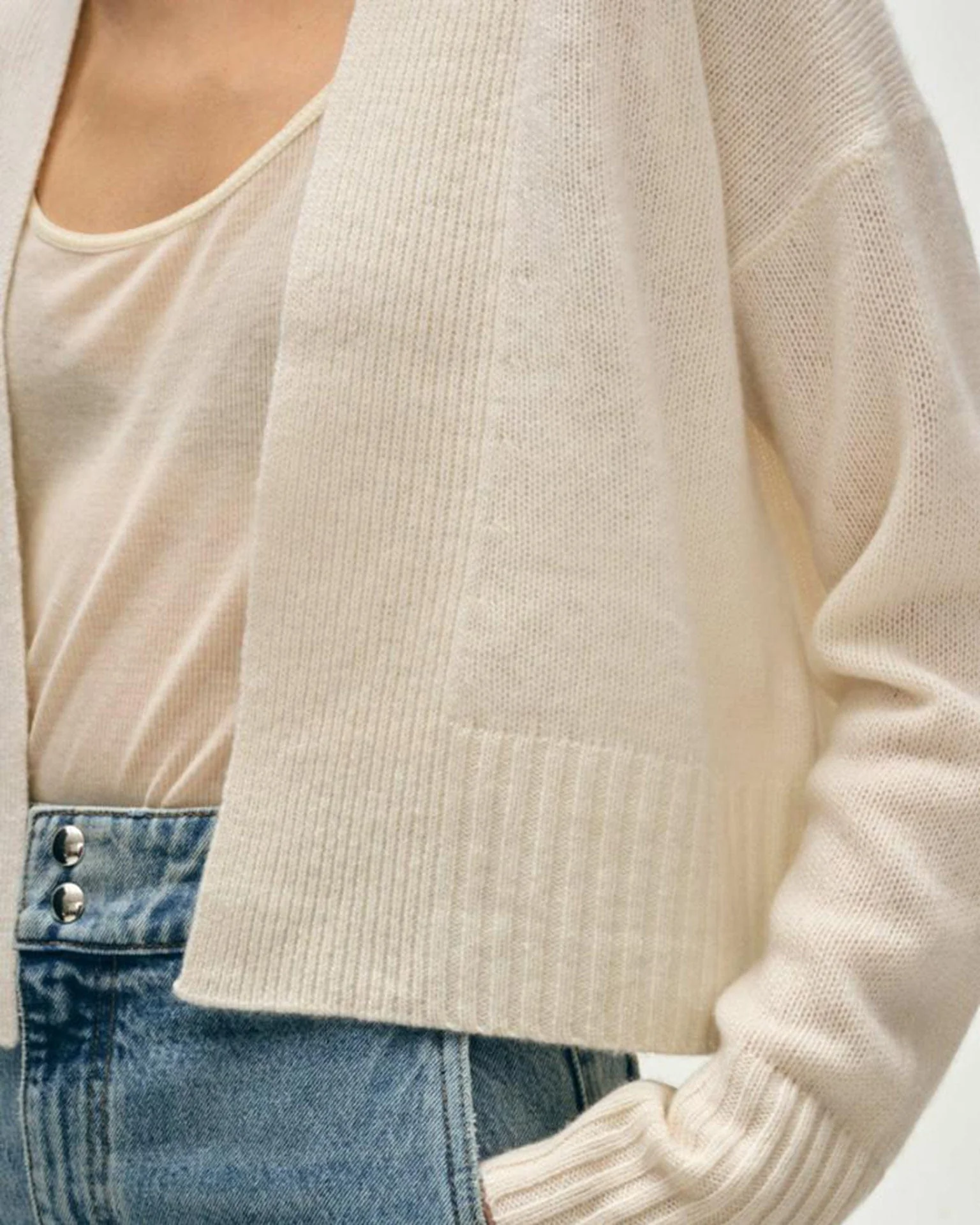 Cashmere Featherweight Open Cardigan in Soft White - Image 2