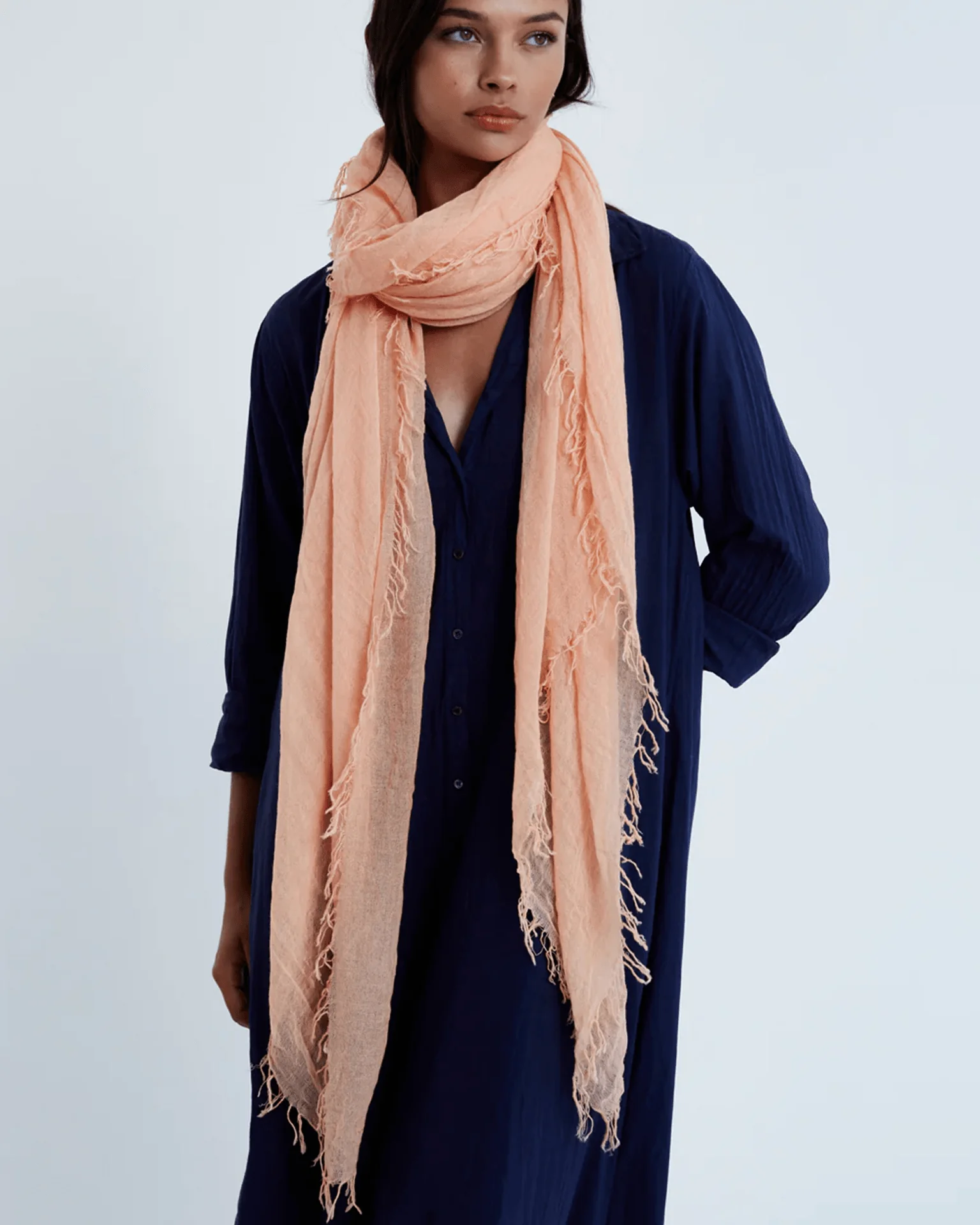 Cashmere & Silk Scarf in Peach - Image 2
