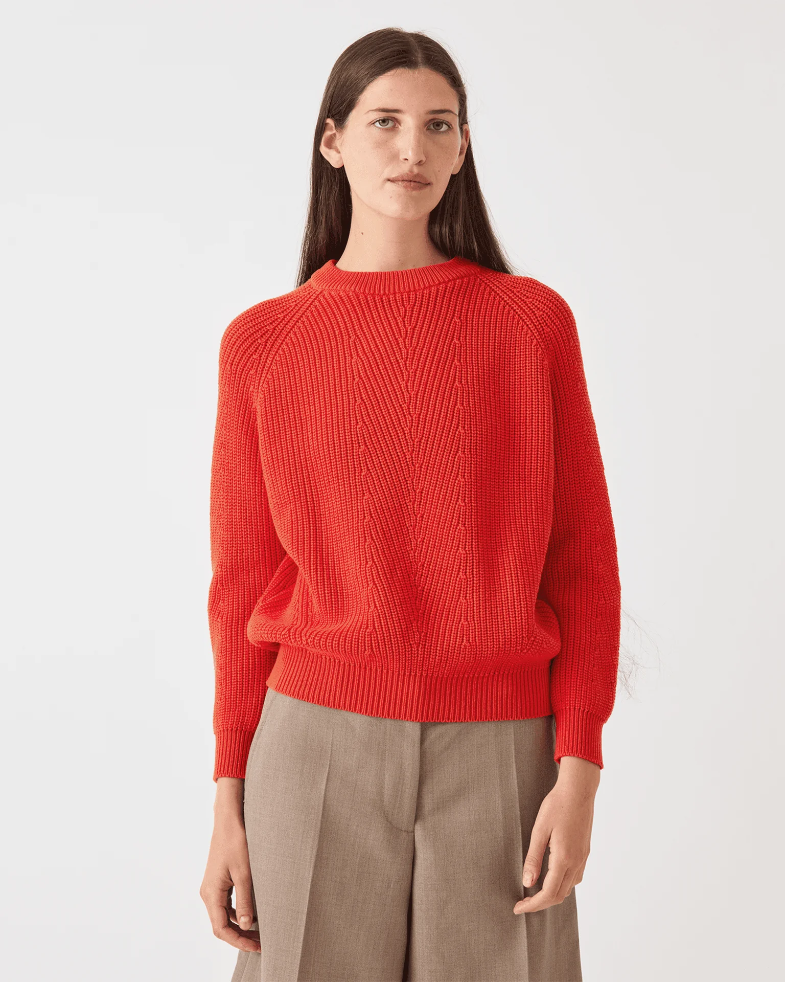 Chelsea Solid Cotton Sweater in Vermillion