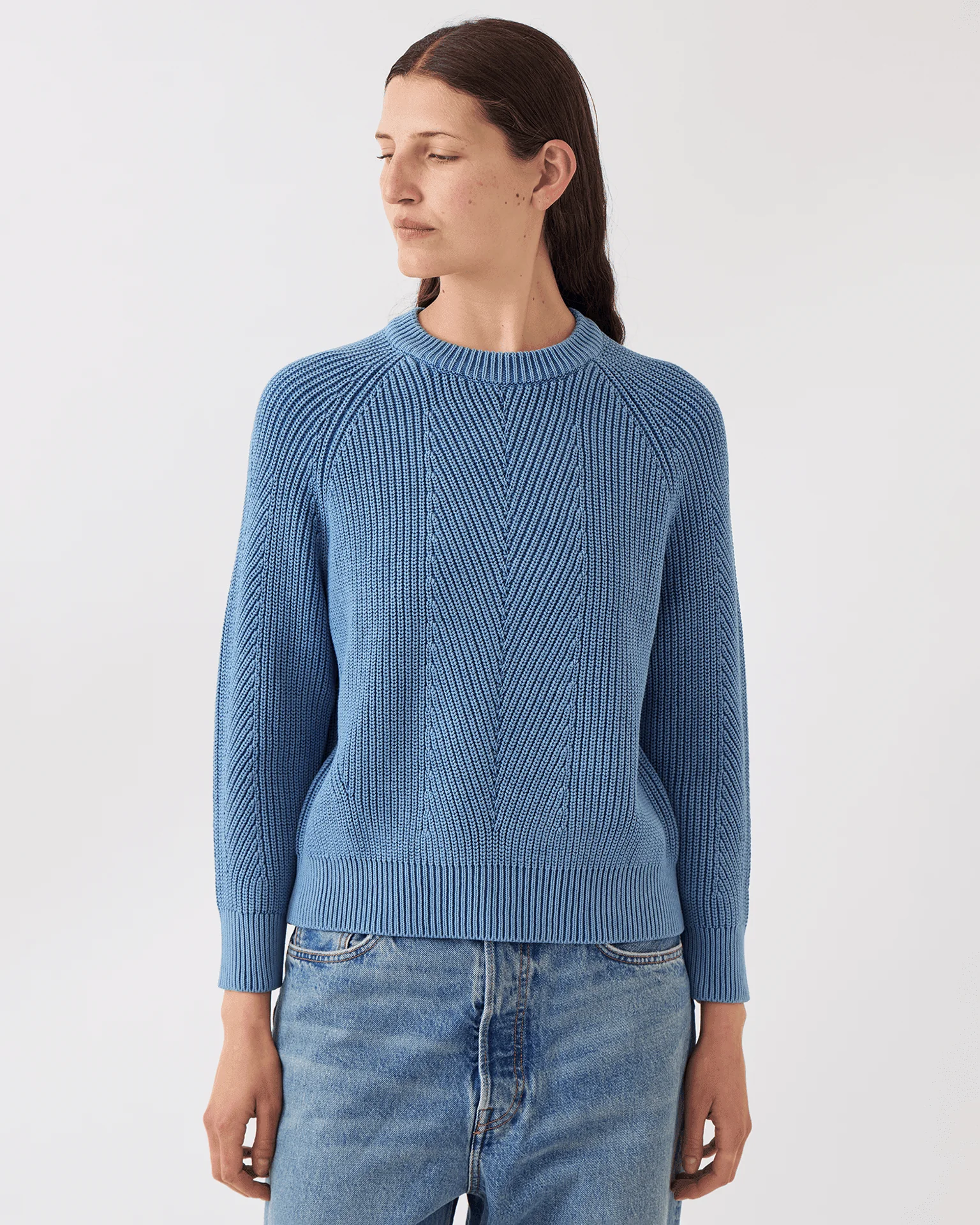 Chelsea Washed Cotton Sweater in Denim