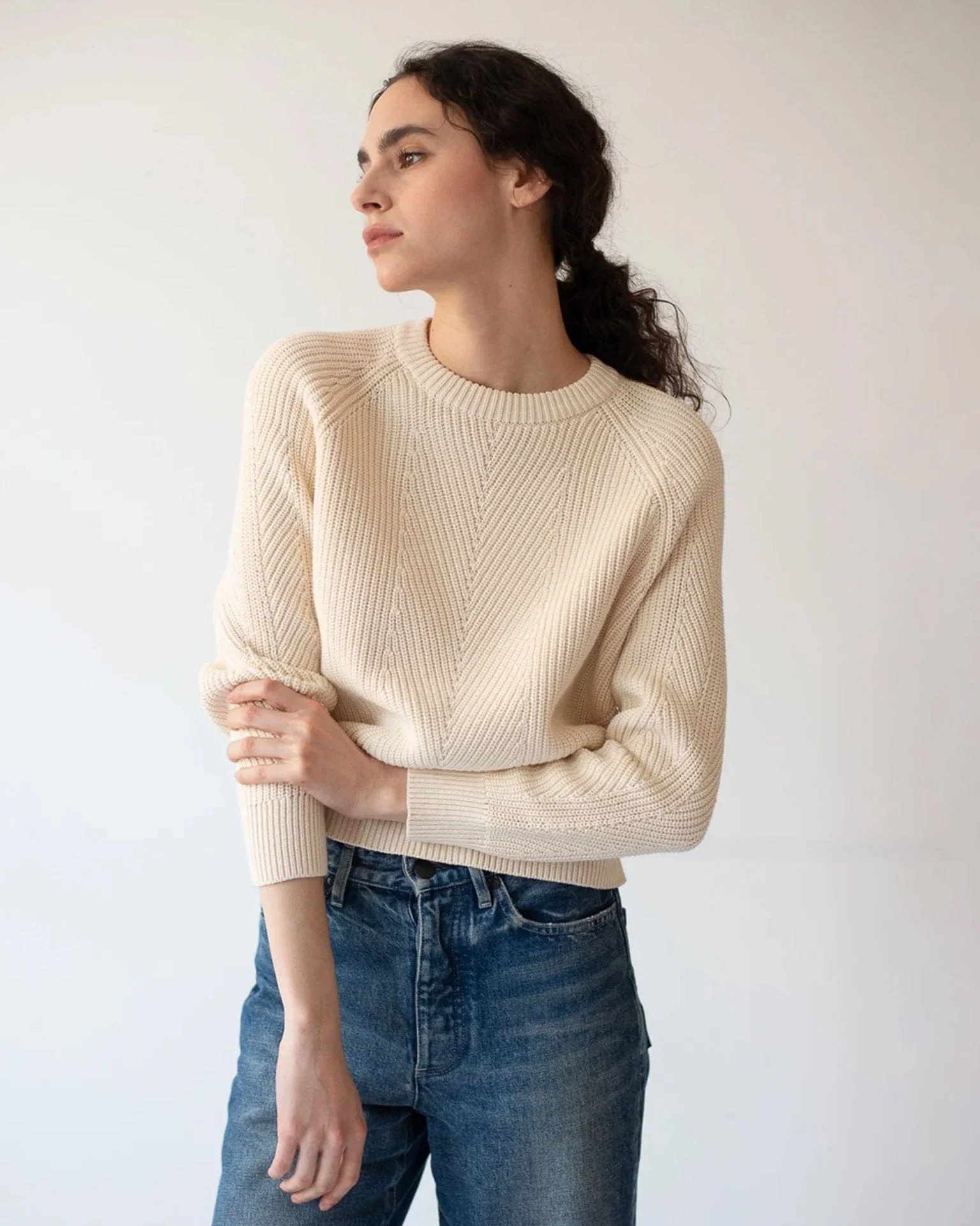 Chelsea Washed Cotton Sweater in Off White