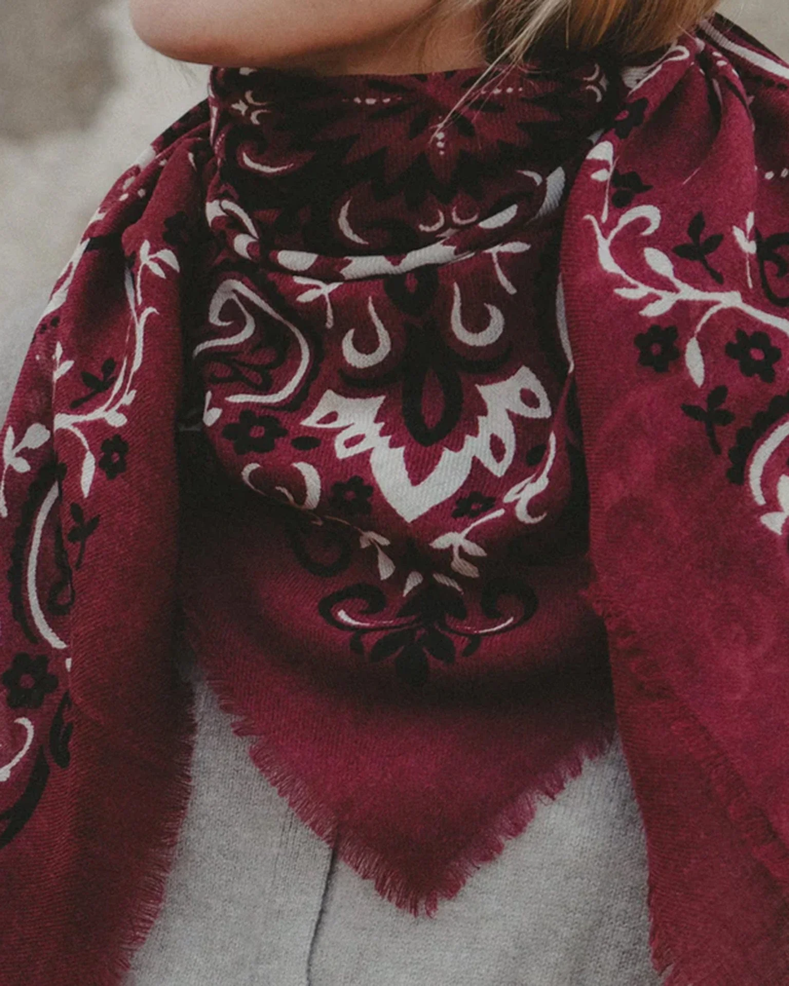 Classic Wool & Silk Bandana in Bordeaux - Image 3