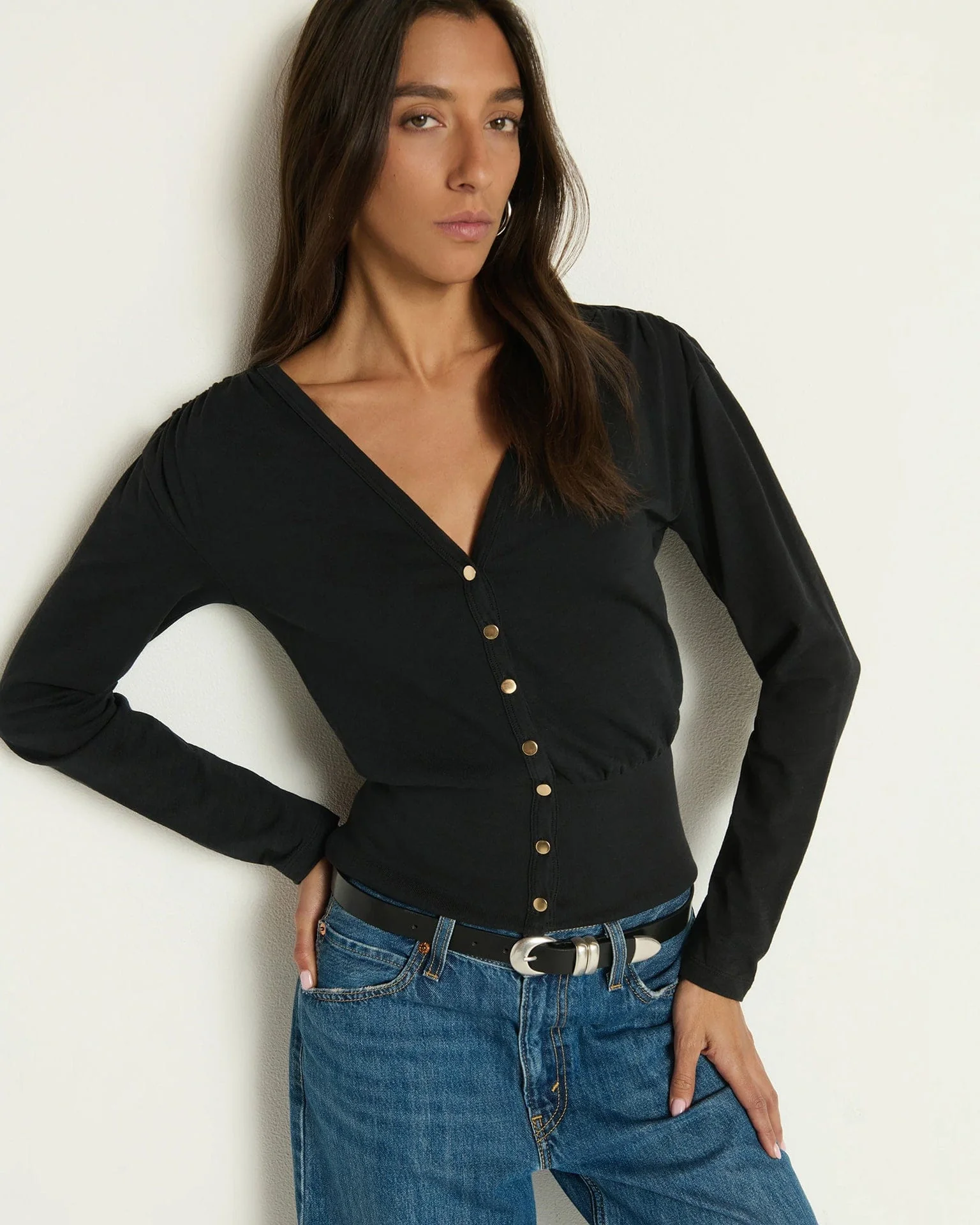 Colette Cardigan Top in Jet Black