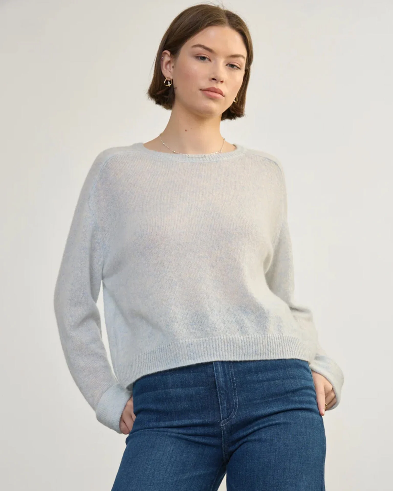 Crew Neck Roll Sleeve Pullover in Arctic