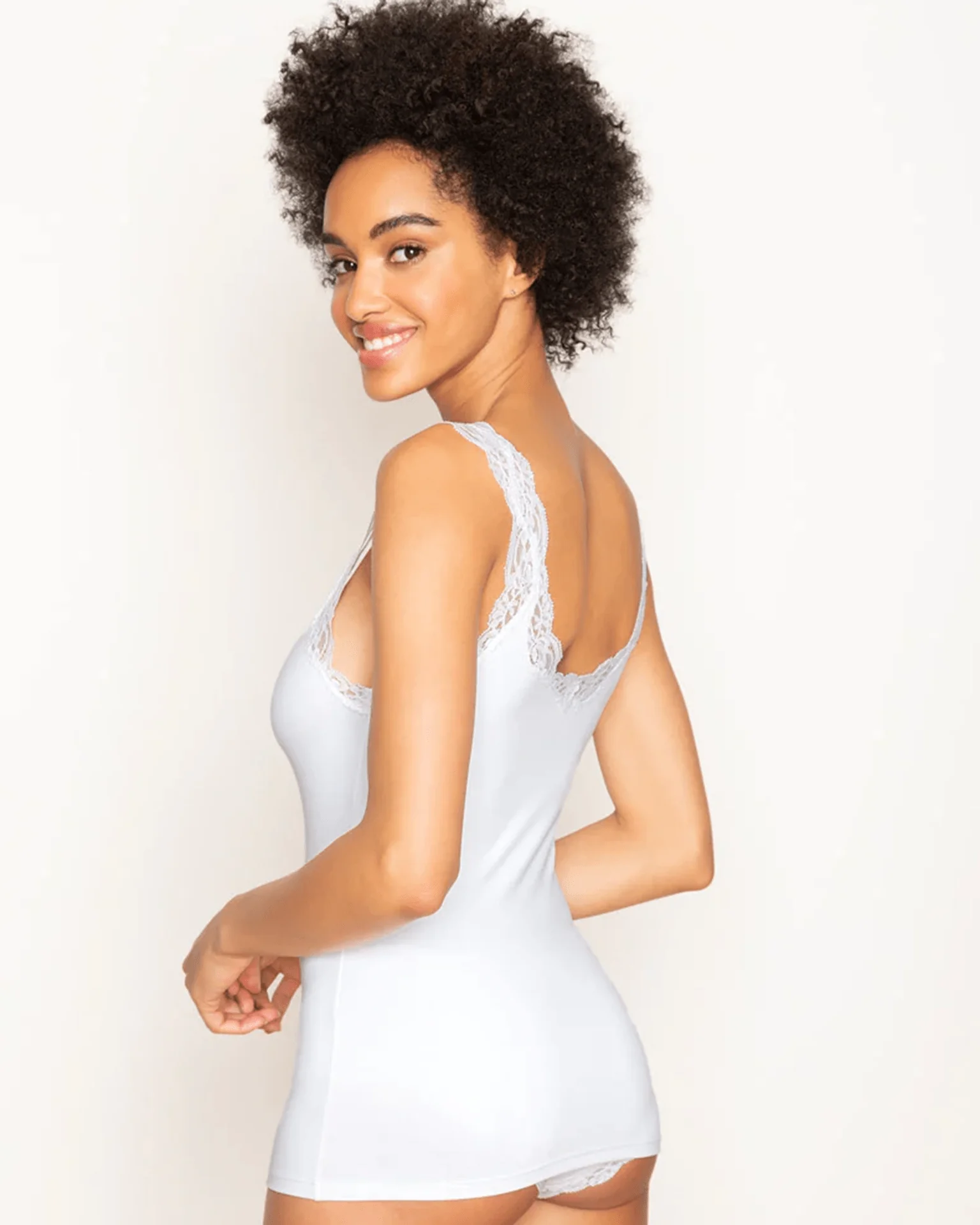 Del w/ Lace Deep V Tank in White - Image 2