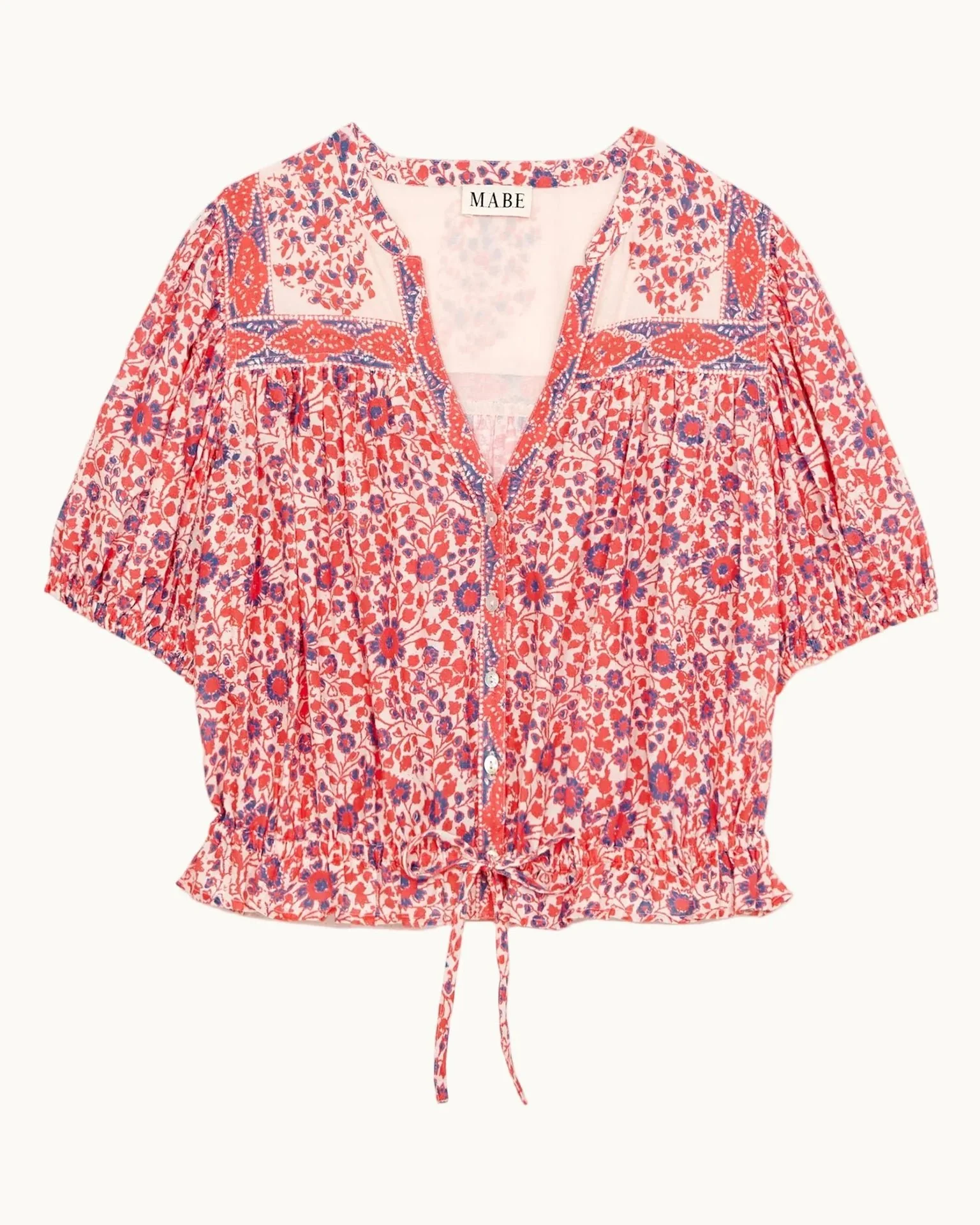Della Print S/S Top in Red/Navy - Image 4