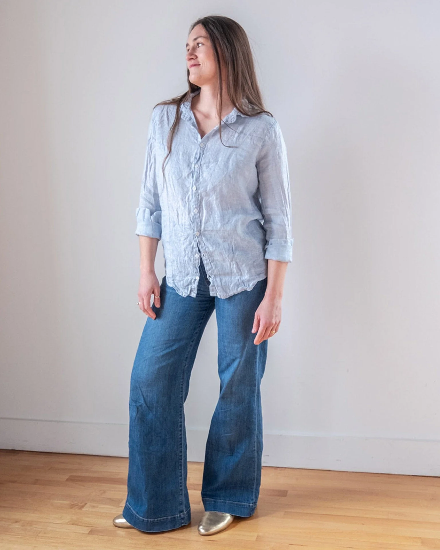Dorie Top in Aqua Chambray Linen - Image 2