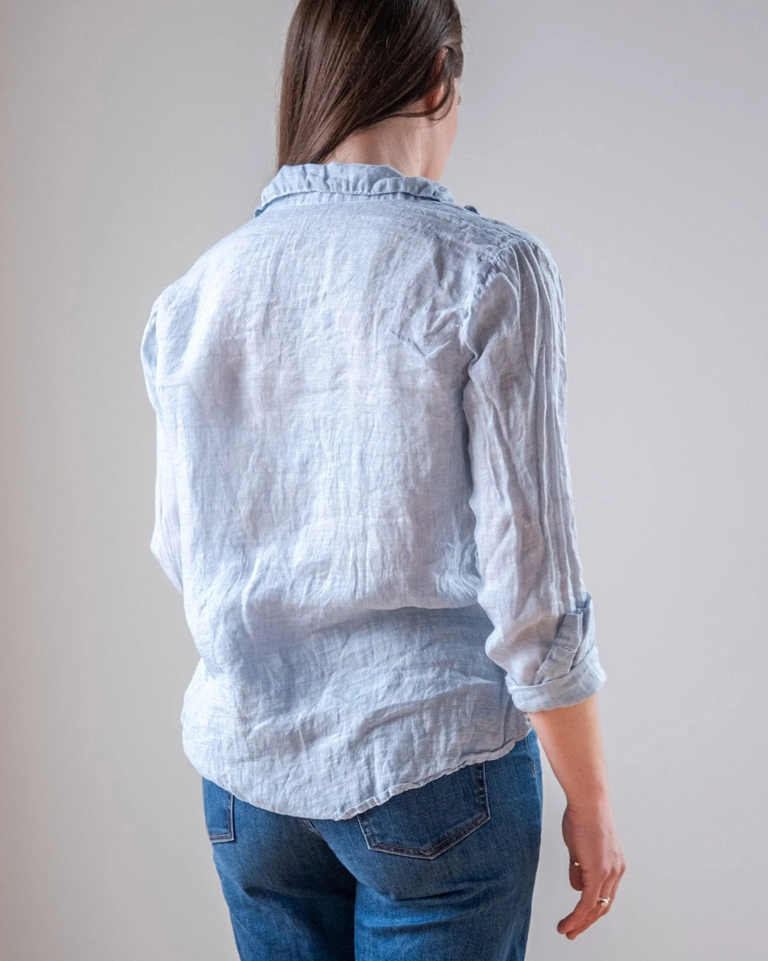 Dorie Top in Aqua Chambray Linen - Image 5