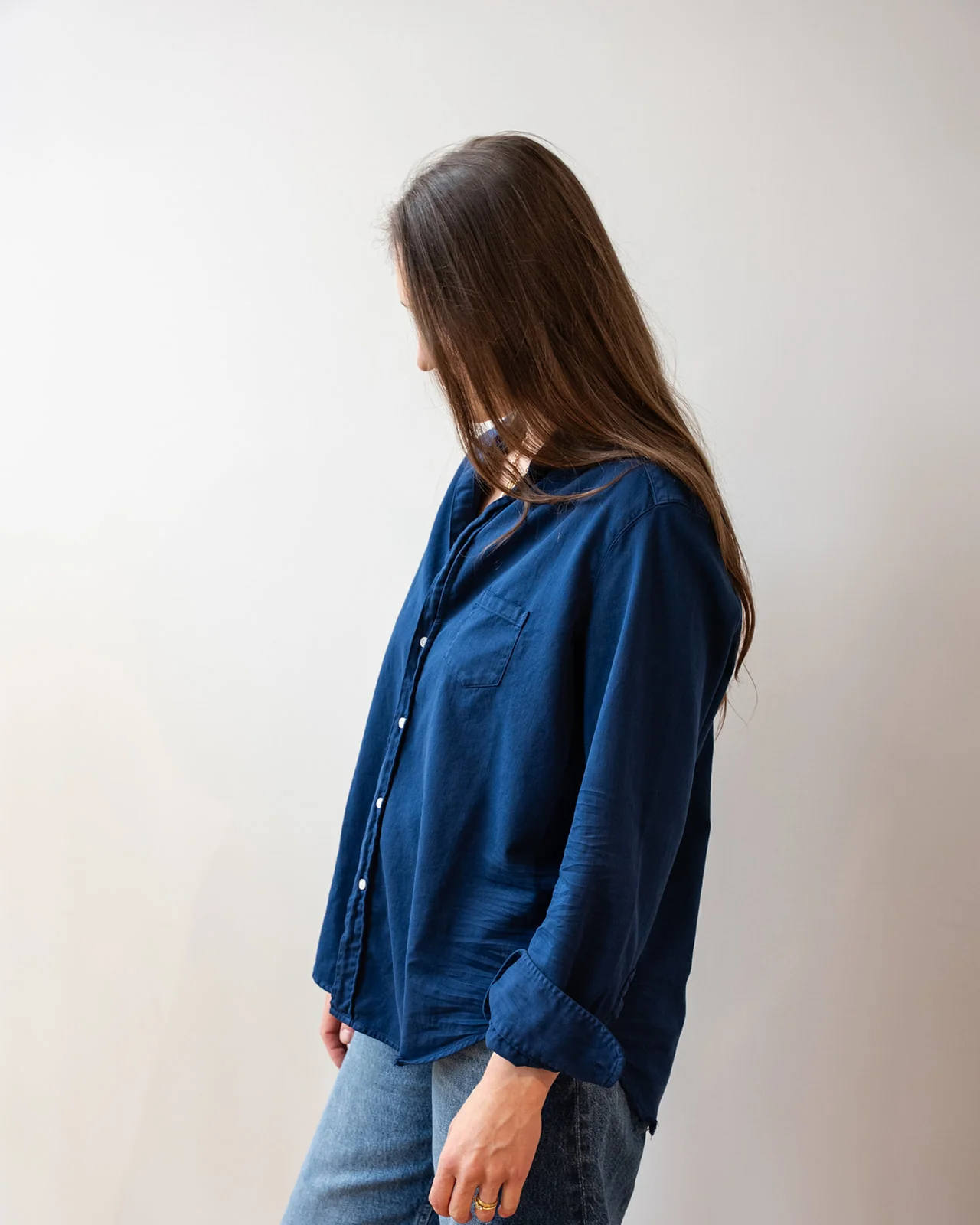 Eileen Relaxed Button-Up Denim Shirt in Washed Navy - Image 3