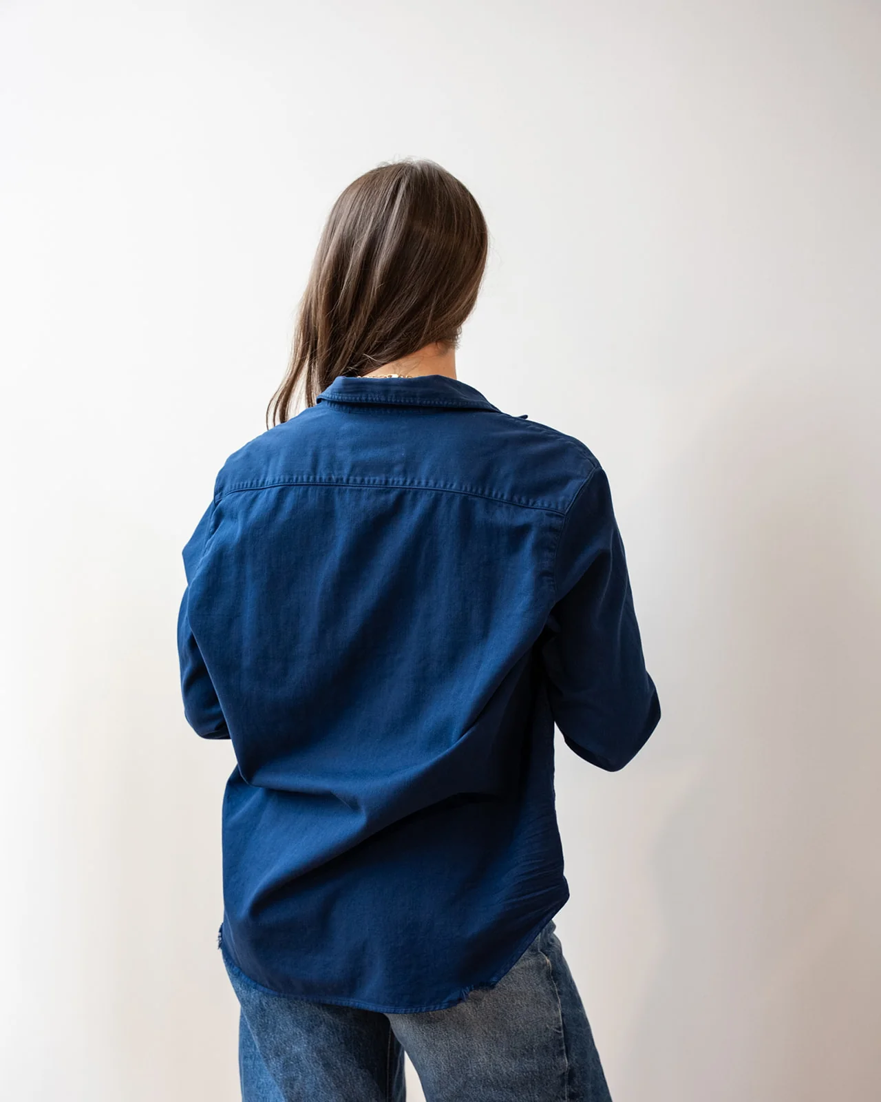 Eileen Relaxed Button-Up Denim Shirt in Washed Navy - Image 4