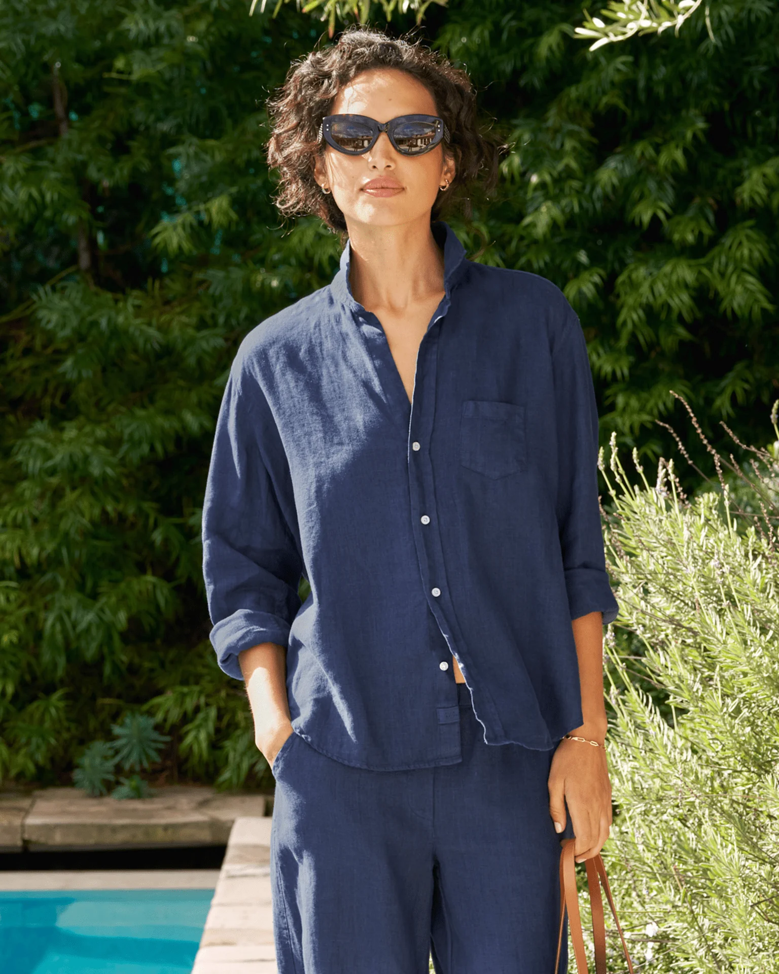 Eileen Relaxed Button-Up in Navy Linen