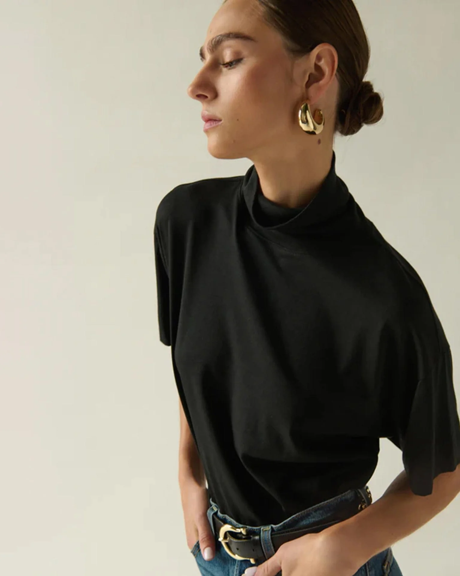 Fable Turtleneck Tee in Jet Black - Image 3