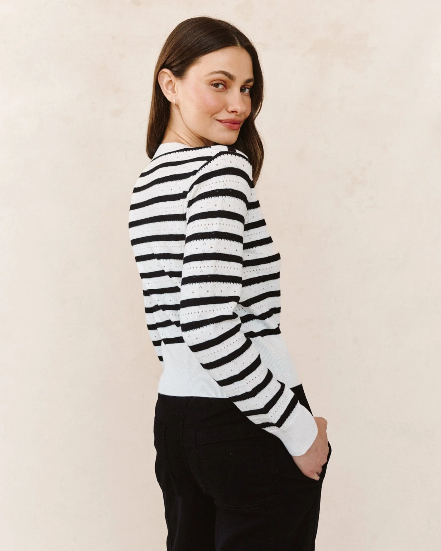 Fitted Cardigan in Cheri Stripe - Image 3