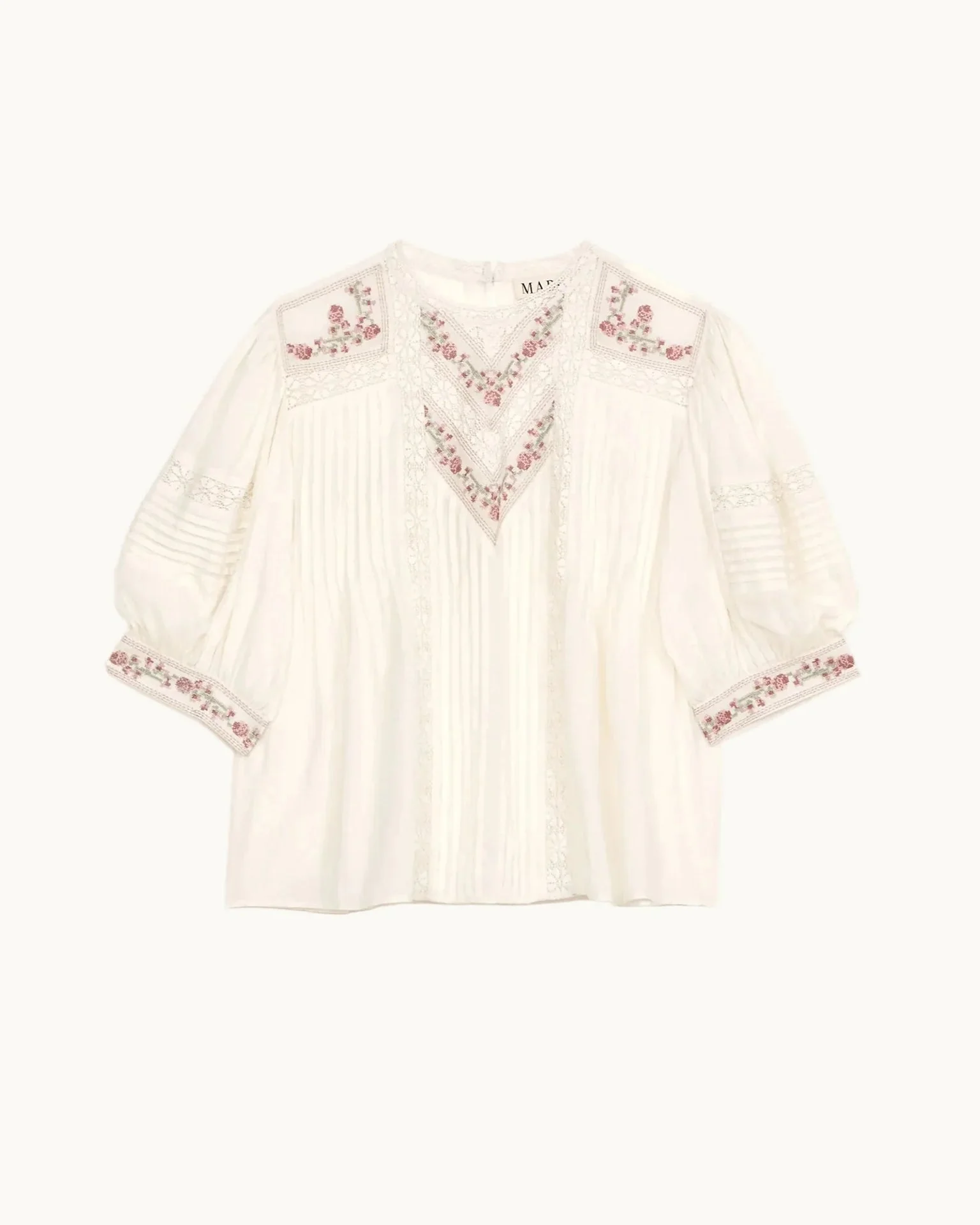 Fleur Emb S/S Top in Ecru/Multi - Image 5