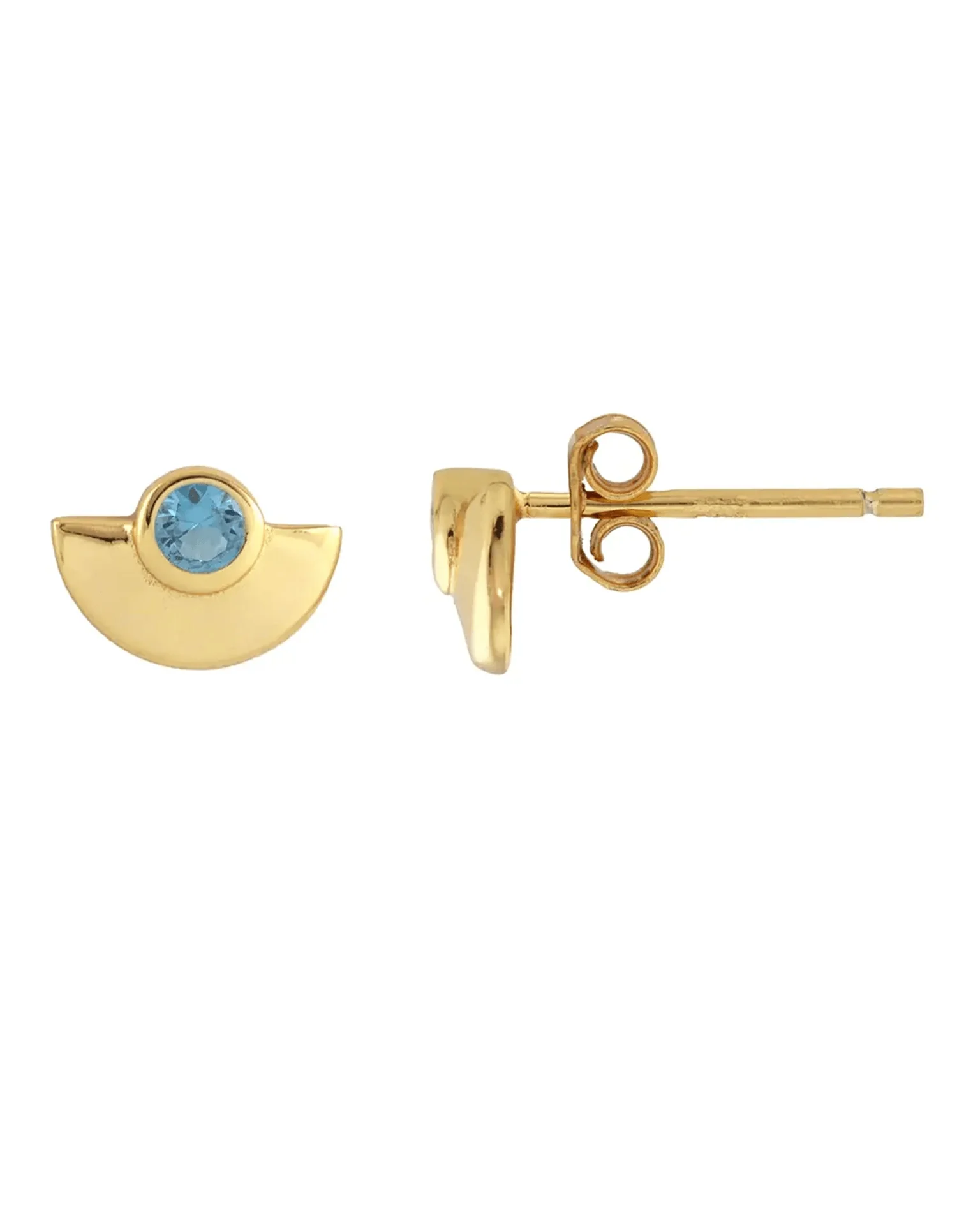 Half Moon Crystal 18K Gold Stud Earrings in Blue Topaz