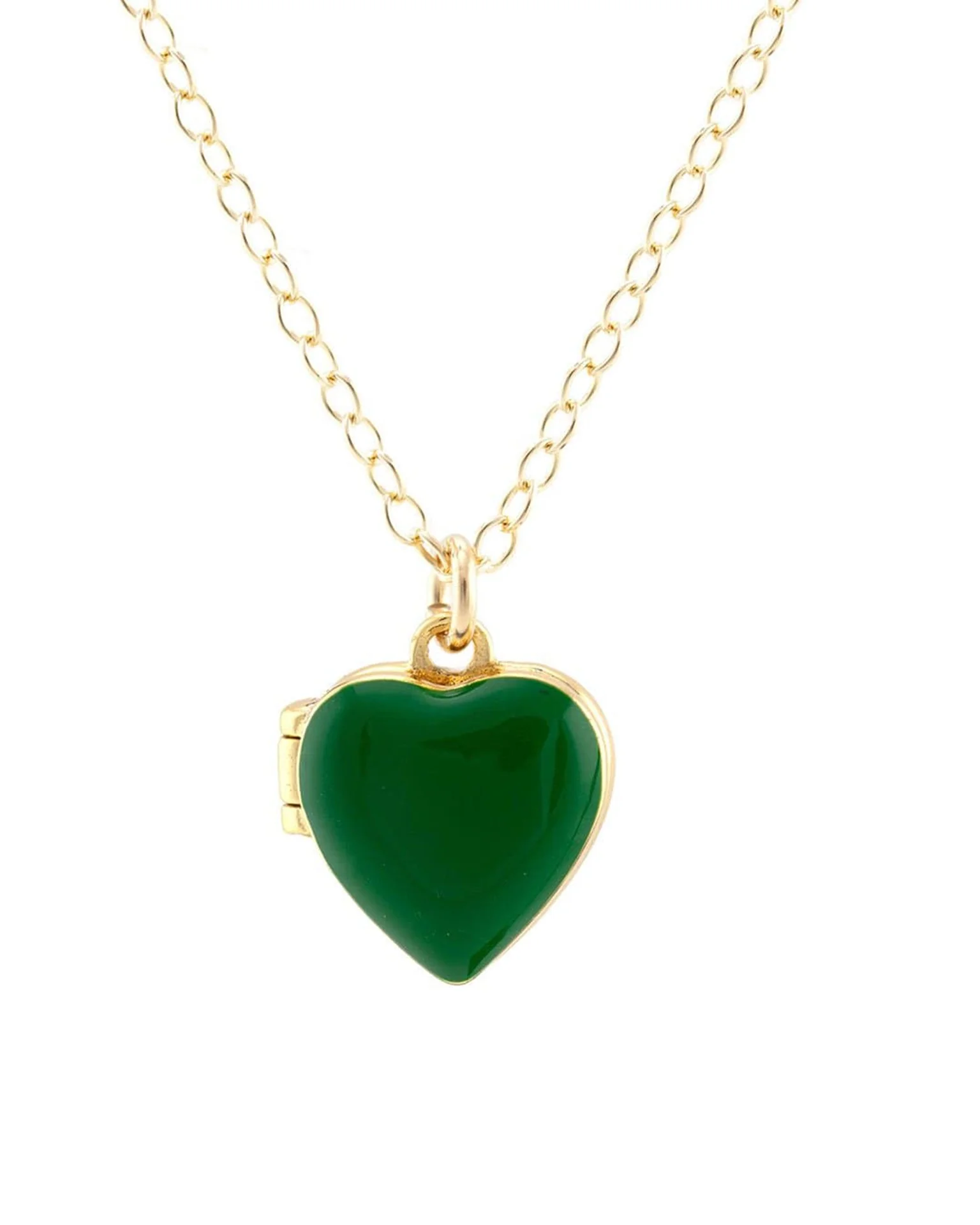 Heart Enamel Locket in Kelly Green