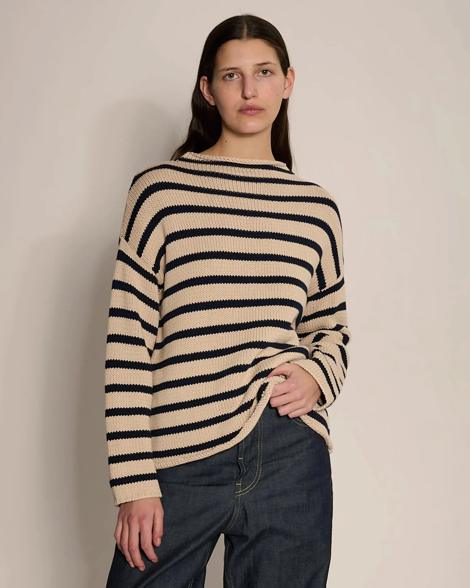Lamis Stripe Sweater in Natural/Navy