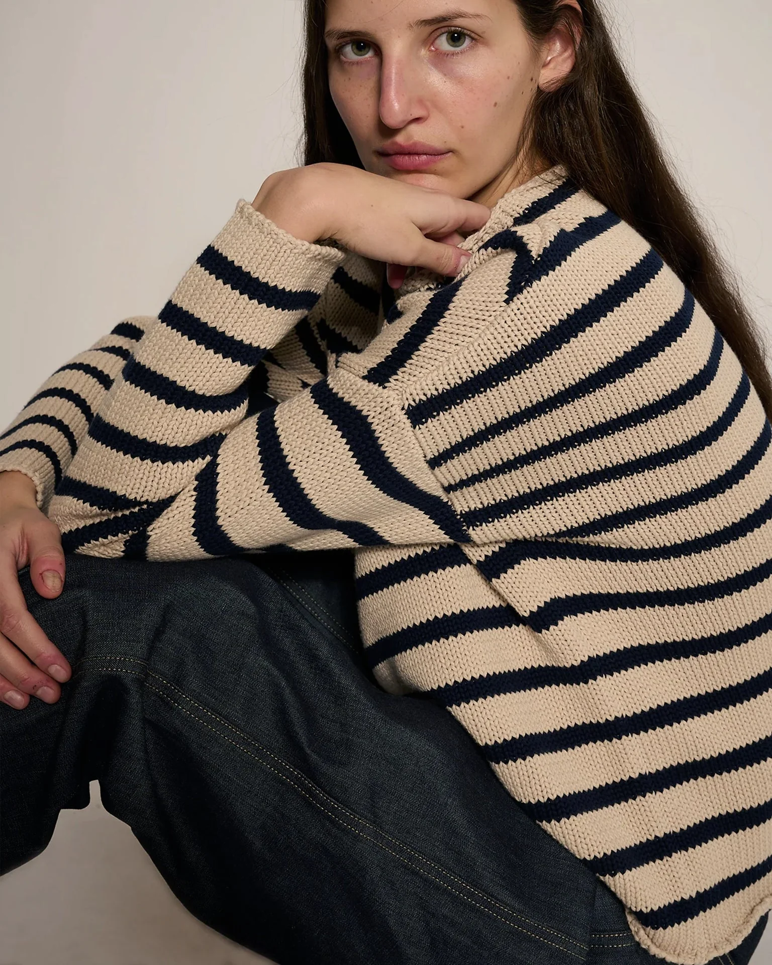Lamis Stripe Sweater in Natural/Navy - Image 2