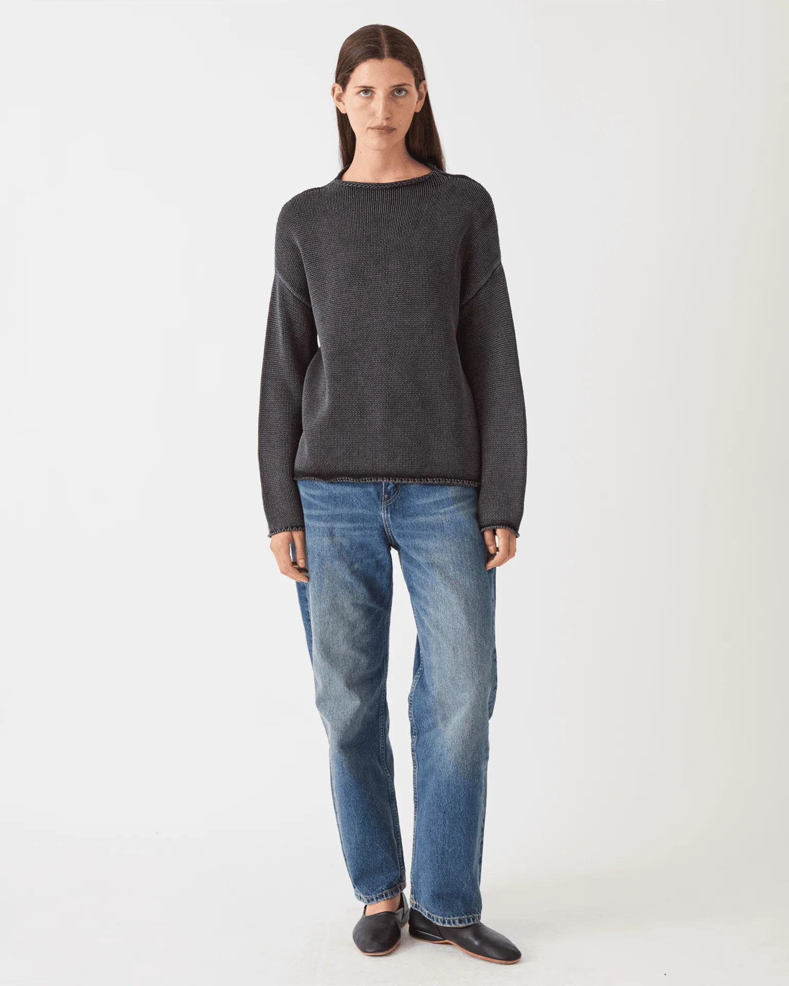 Lamis Washed Cotton Sweater in Black - Image 2
