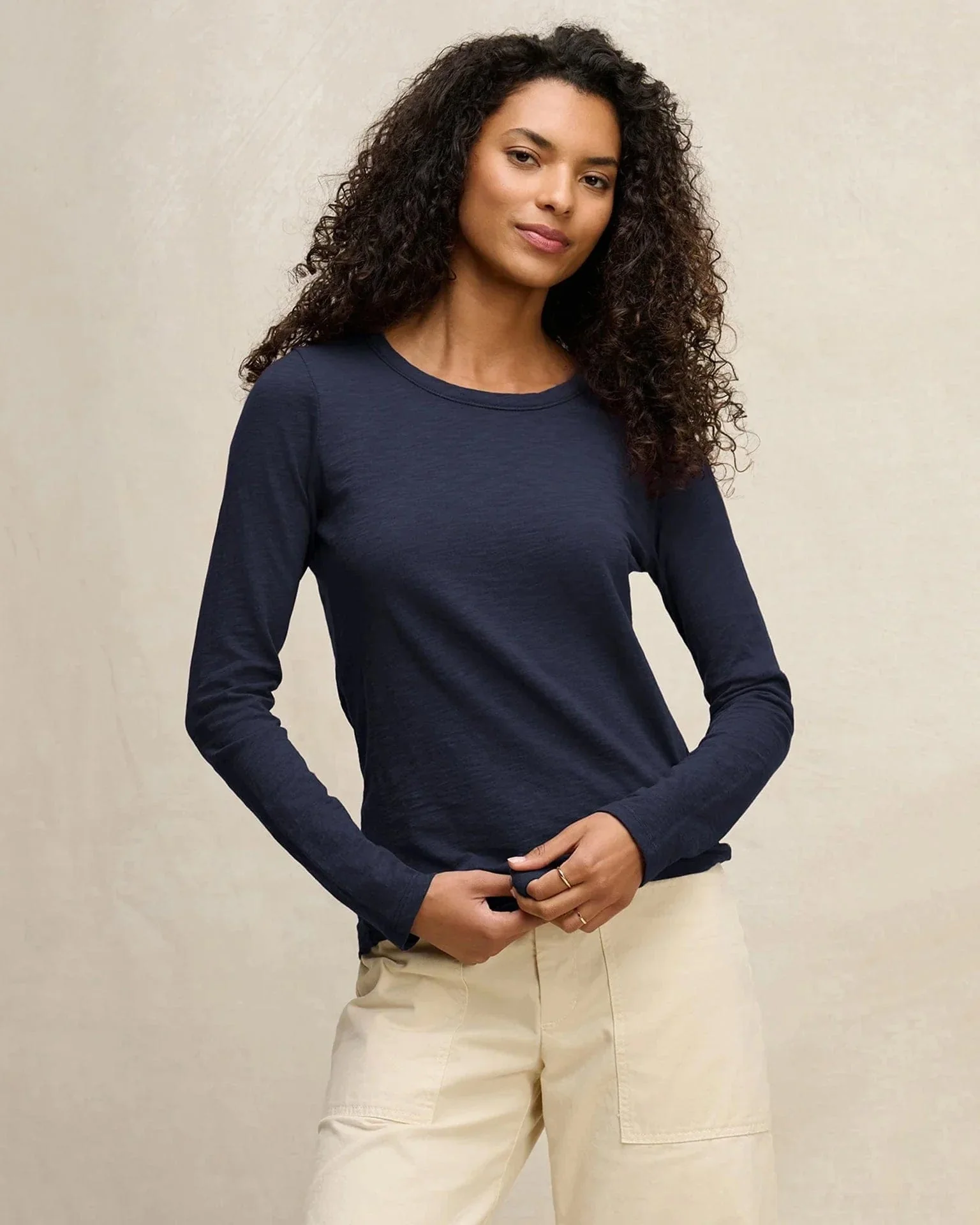 Lizzie Long Sleeve Crew Neck Top in Midnight - Image 2