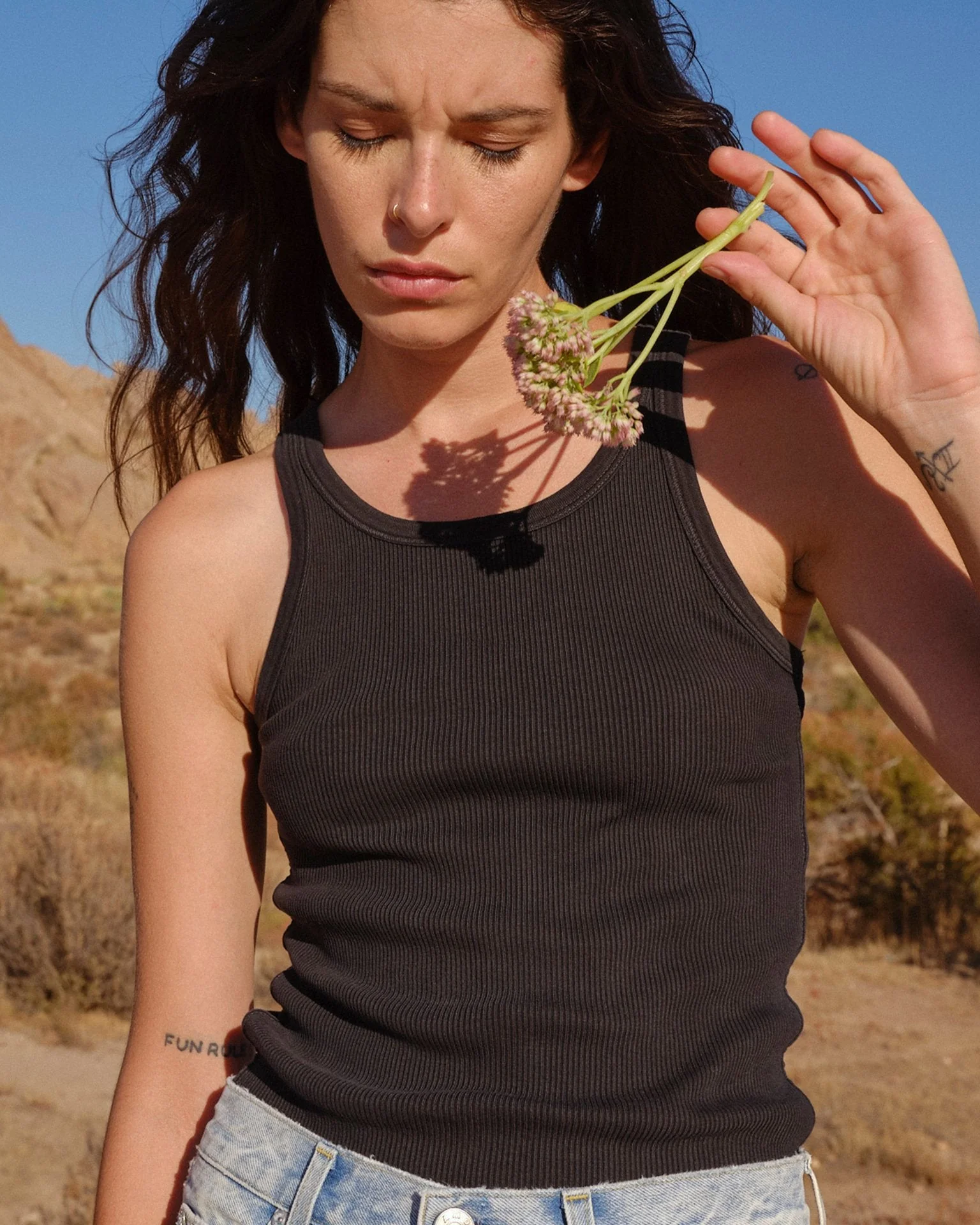Long Rib Tank in Vintage Black - Image 3