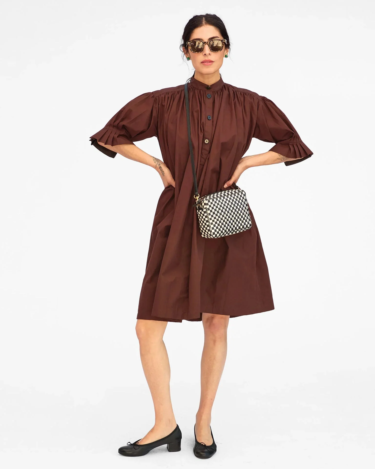 Midi Sac - Woven Checker in Black/Cream - Image 2