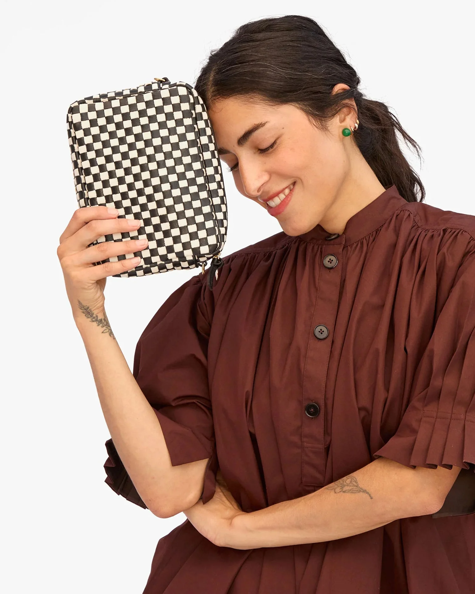 Midi Sac - Woven Checker in Black/Cream - Image 3