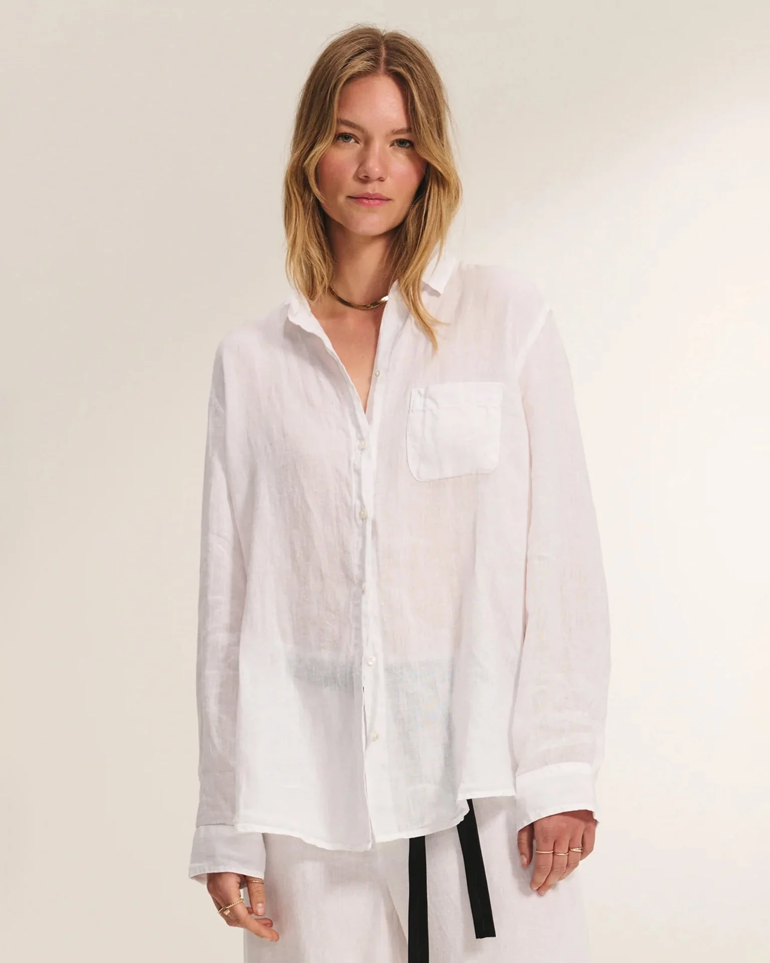 Mulholland Button Up Top In White