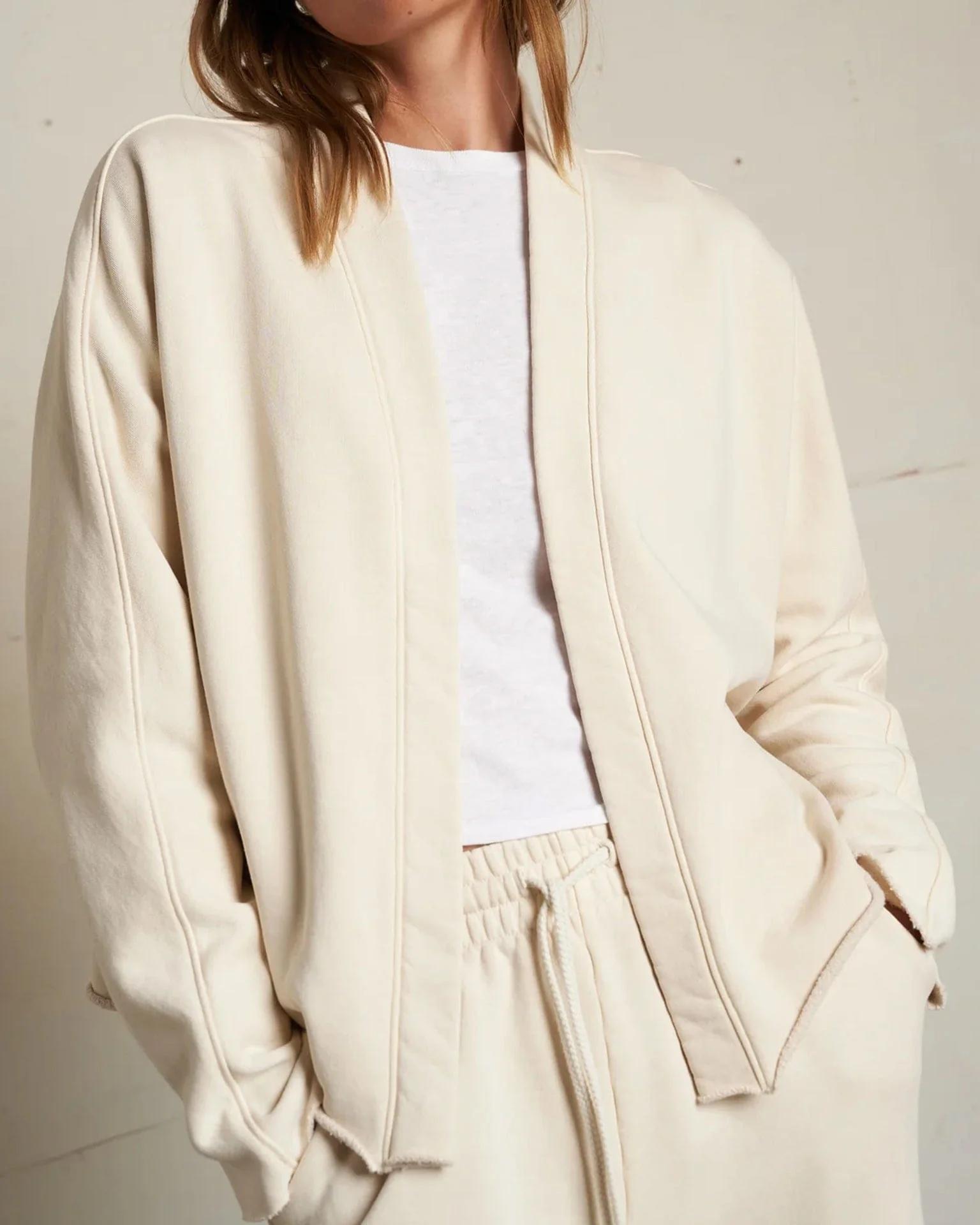 Olivia Fleece Short Cardigan in Sugar - Image 2
