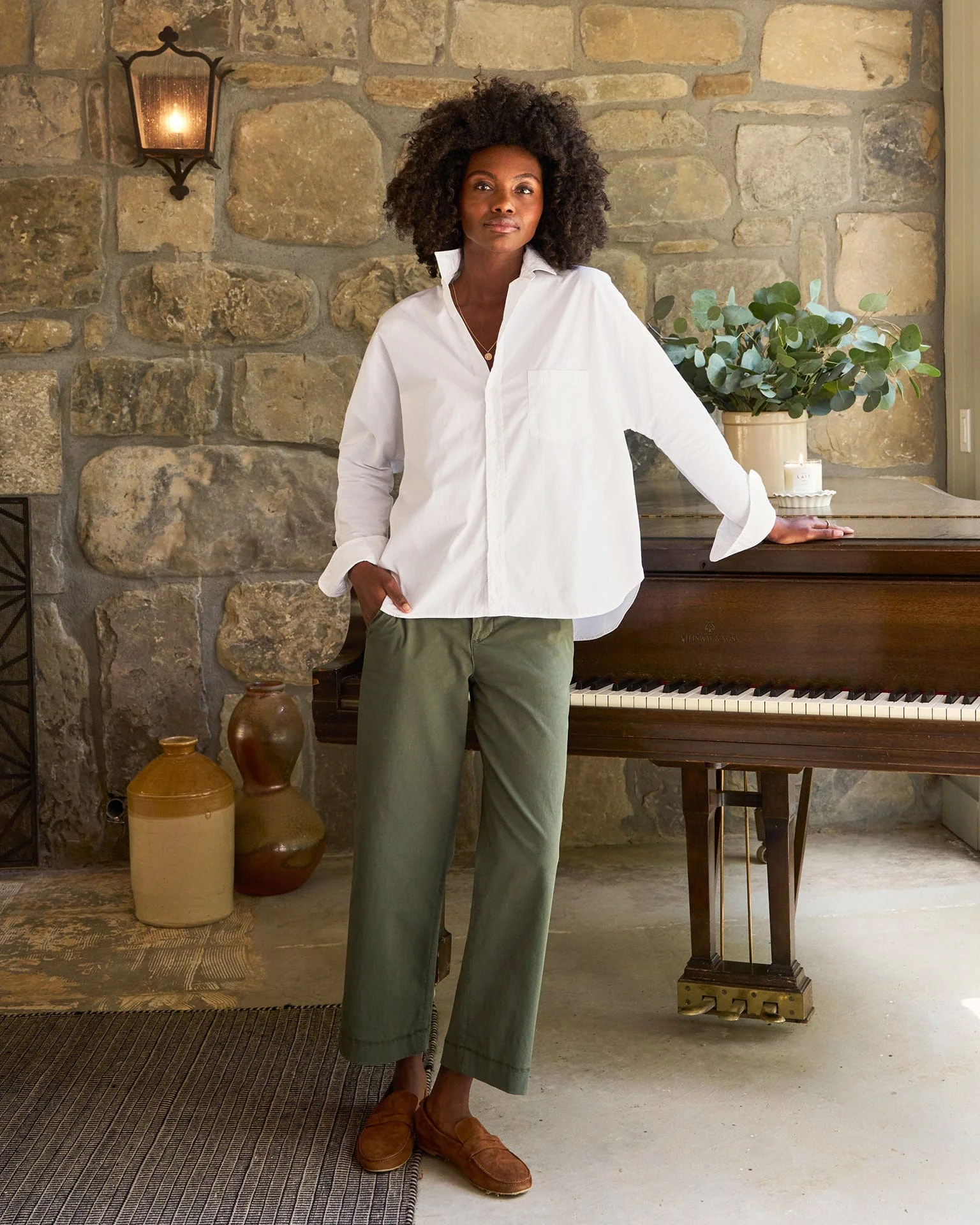Oona Continuous Button Up Shirt in White Superluxe - Image 2