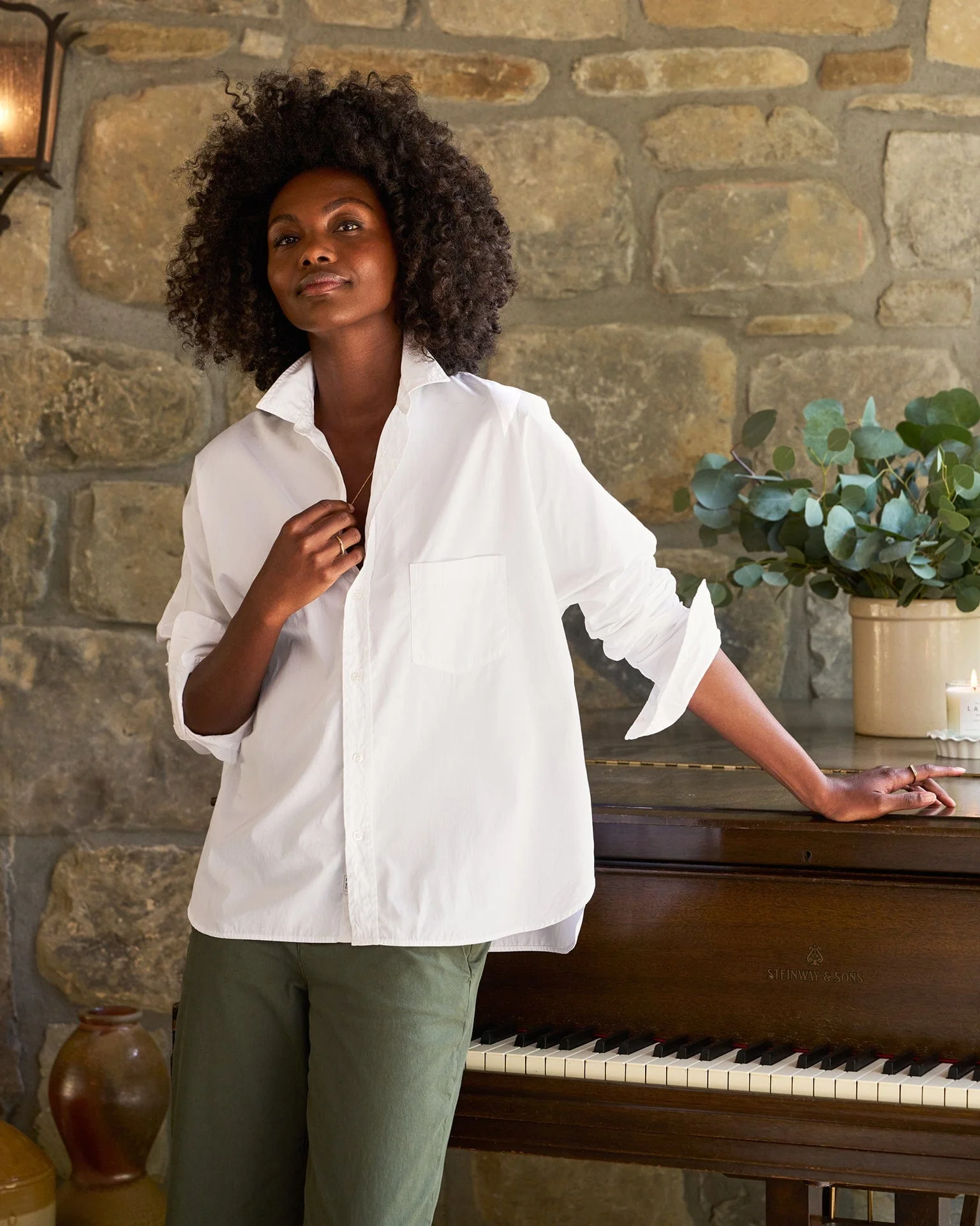 Oona Continuous Button Up Shirt in White Superluxe - Image 4