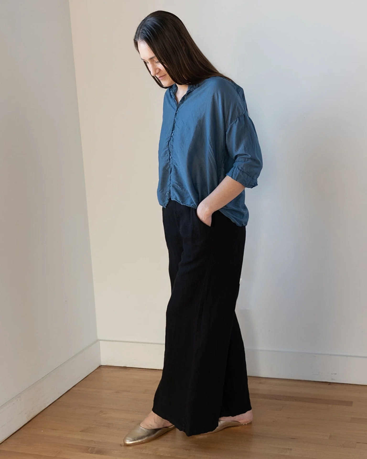 Ophelia Boxy Top in Moonlit Ocean Cotton Silk - Image 4