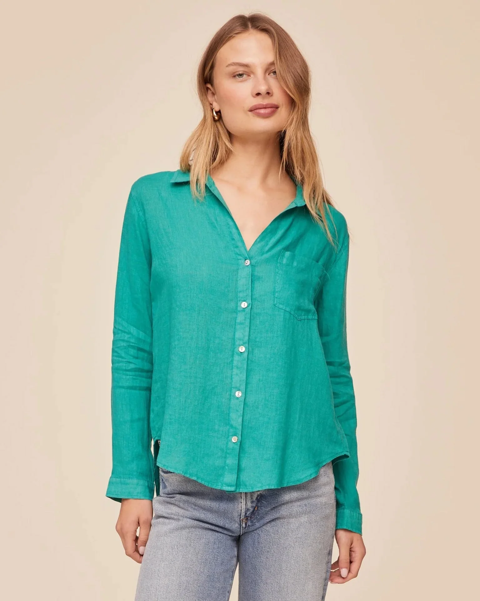Pocket Button Down in Aqua Green
