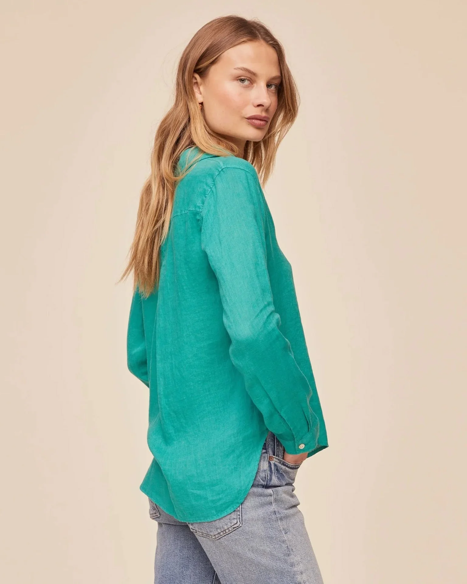 Pocket Button Down in Aqua Green - Image 3