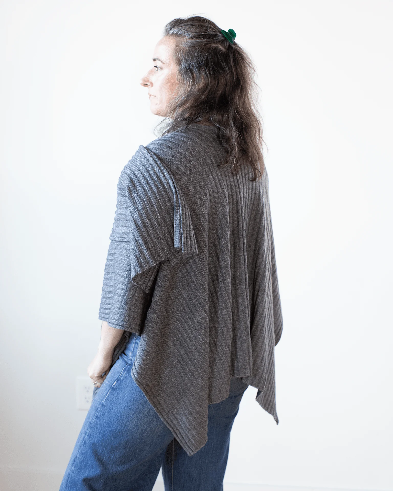 Rib Drape Poncho in Flannel - Image 2