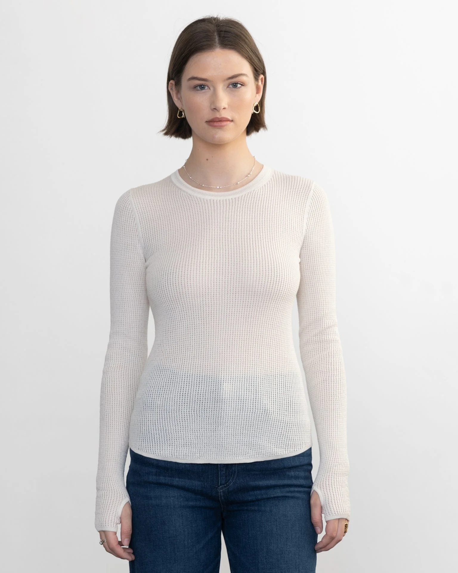 Shirtail Waffle Crew in Ivory