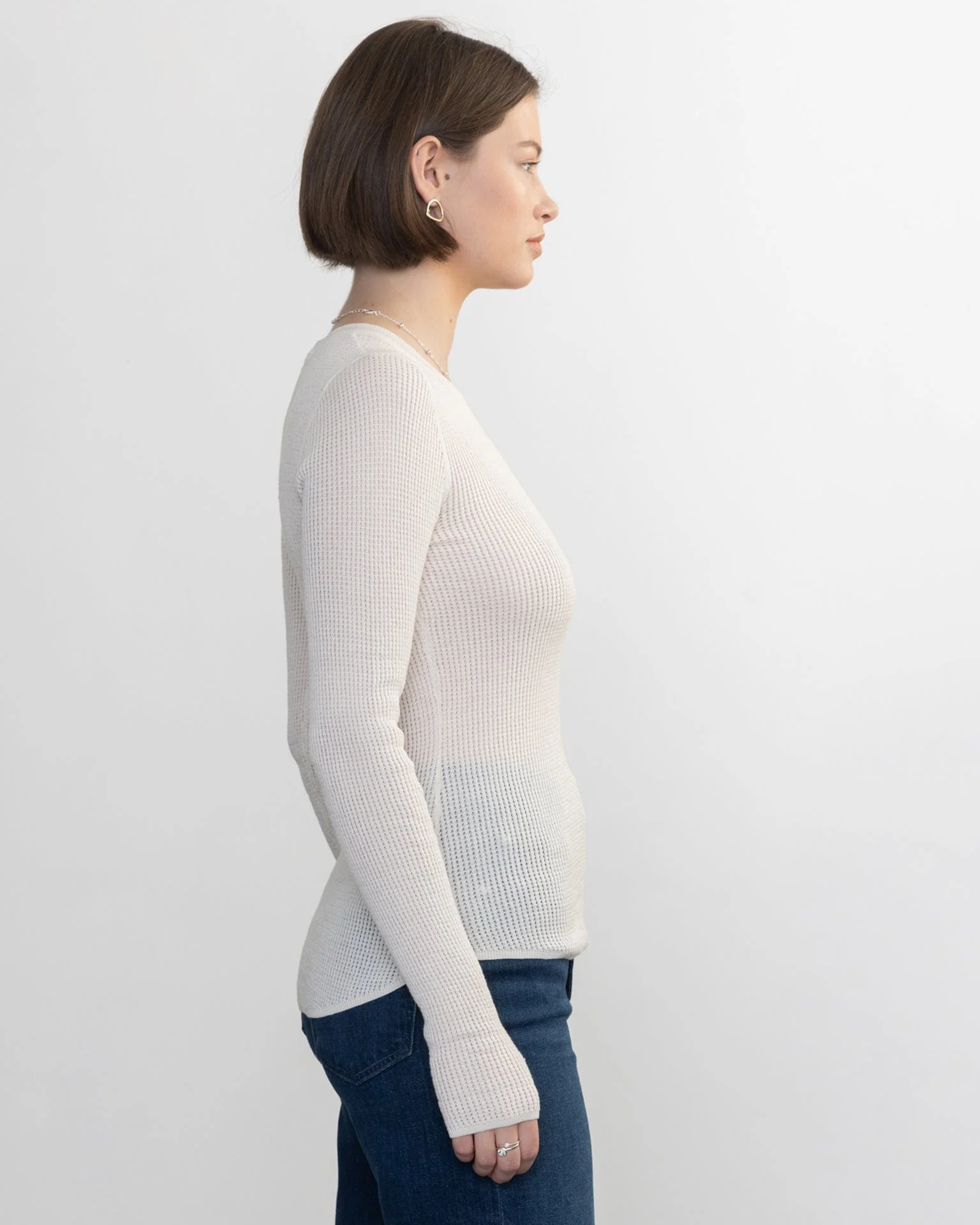 Shirtail Waffle Crew in Ivory - Image 2