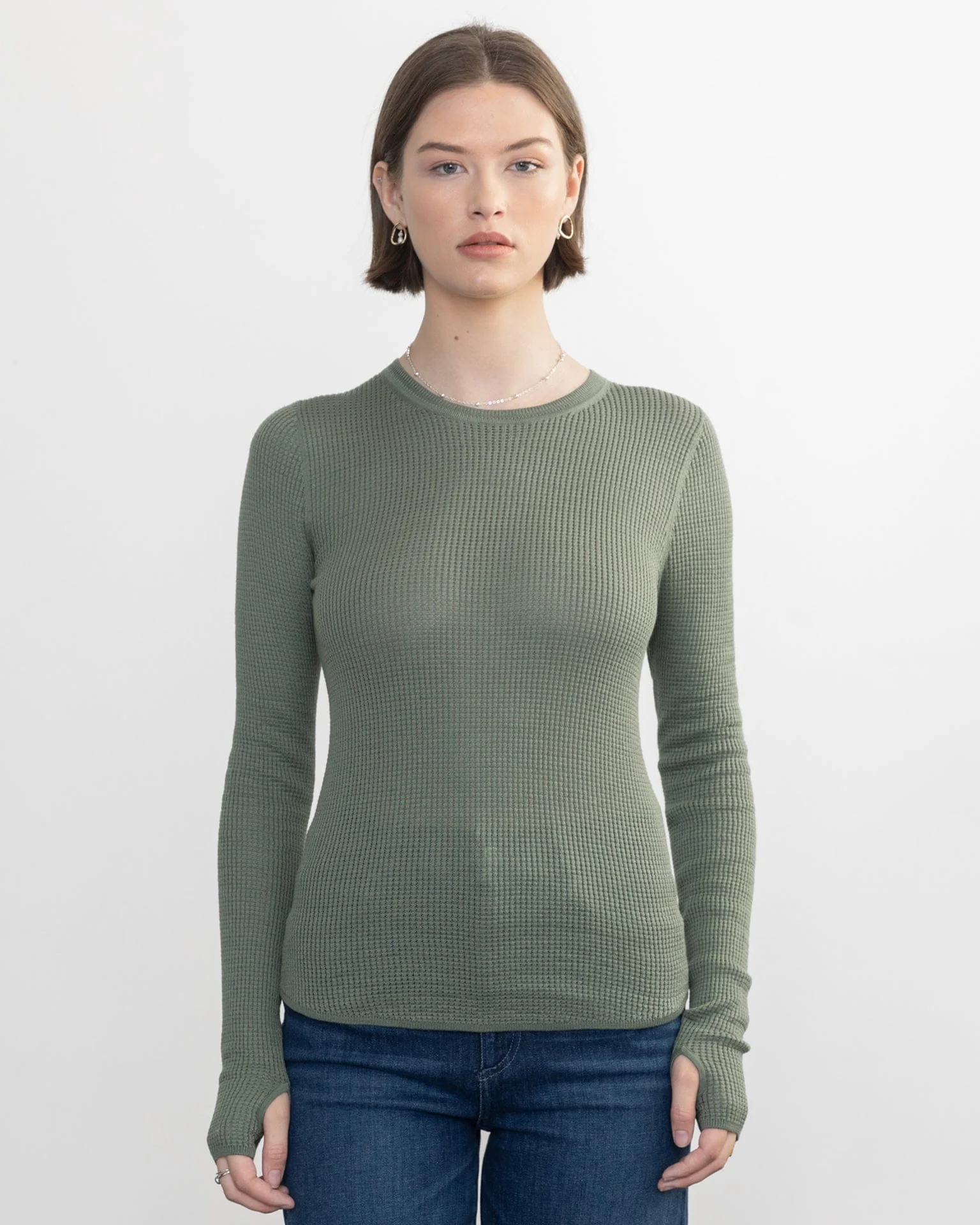 Shirtail Waffle Crew in Sage